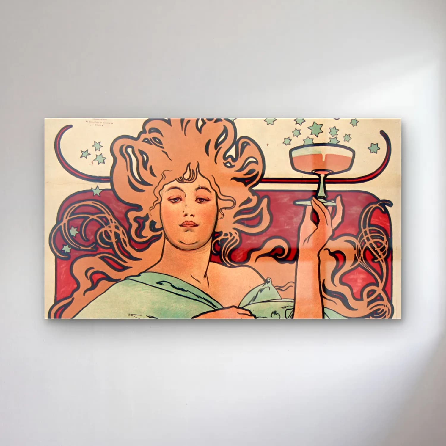 Alphonse Mucha – Champagne Ruinart cam tablo — Alphonse Mucha – Champagne Ruinart — vintage kadeh şarap