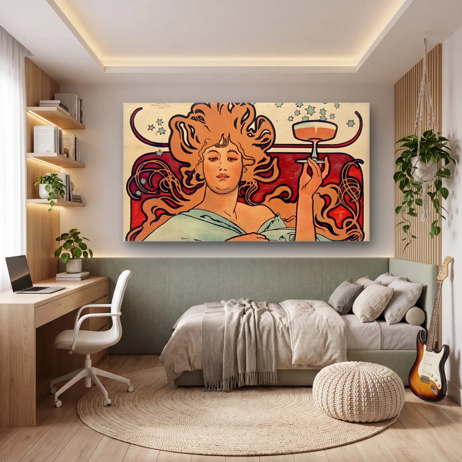 Alphonse Mucha – Champagne Ruinart cam tablo — genç odasında