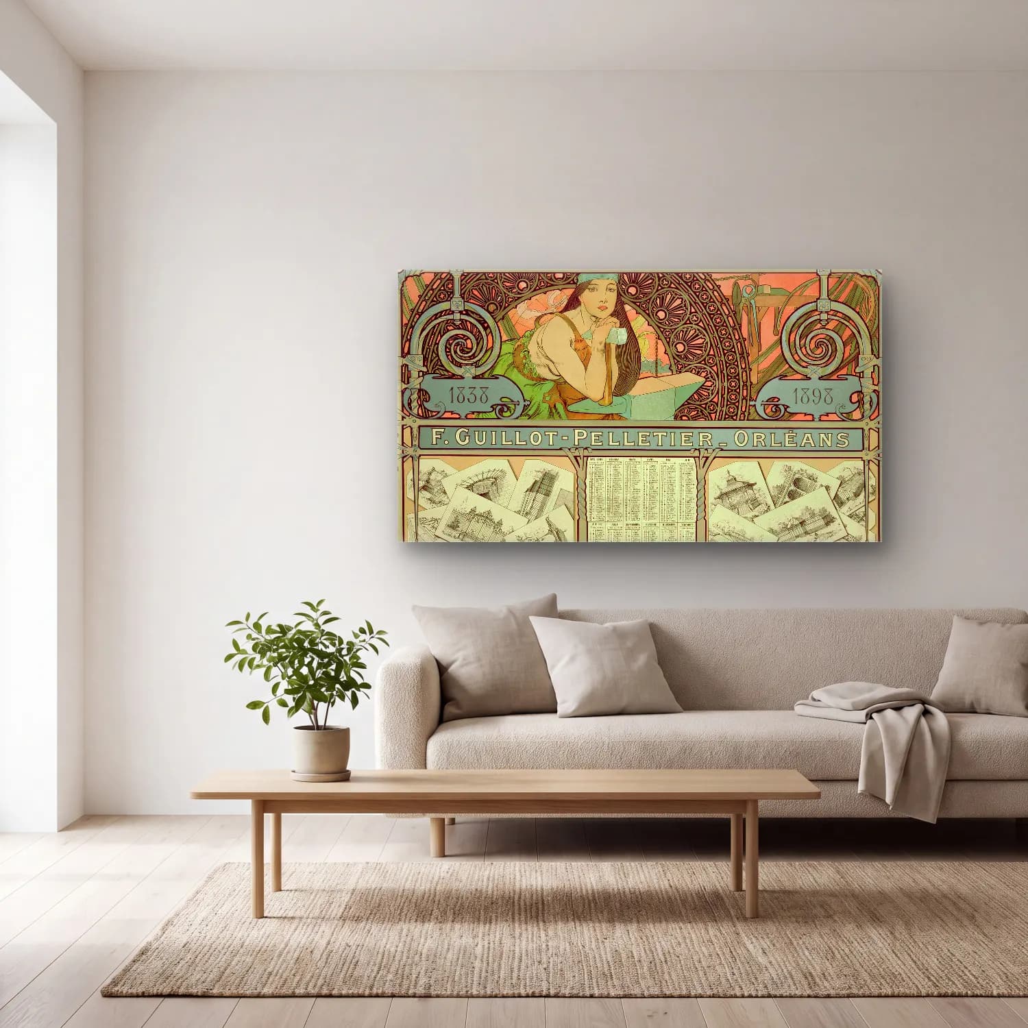 Alphonse Mucha – F. Guillot Pelletier-Orleans 1838– cam tablo — açık renk salonda