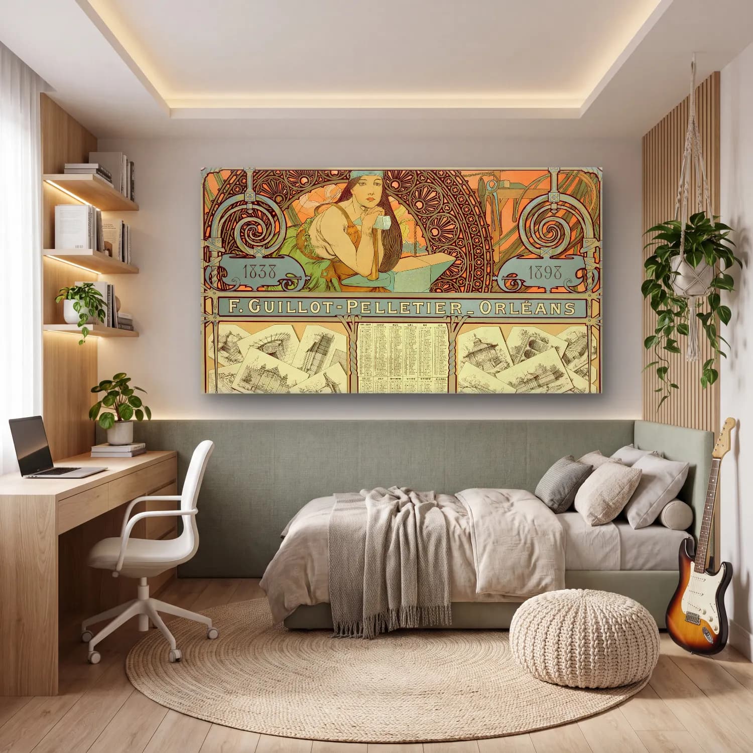 Alphonse Mucha – F. Guillot Pelletier-Orleans 1838– cam tablo — genç odasında