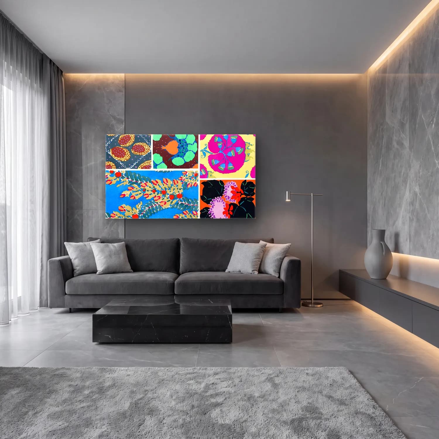 E.A. Séguy – Botanical colorful background, vintage art deco & art… cam tablo — lüks salon duvarında
