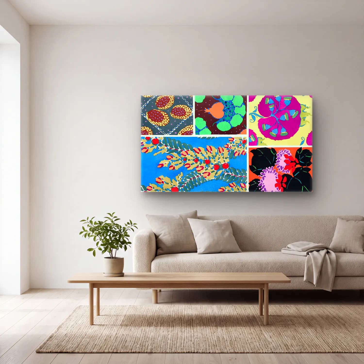 E.A. Séguy – Botanical colorful background, vintage art deco & art… cam tablo — açık renk salonda