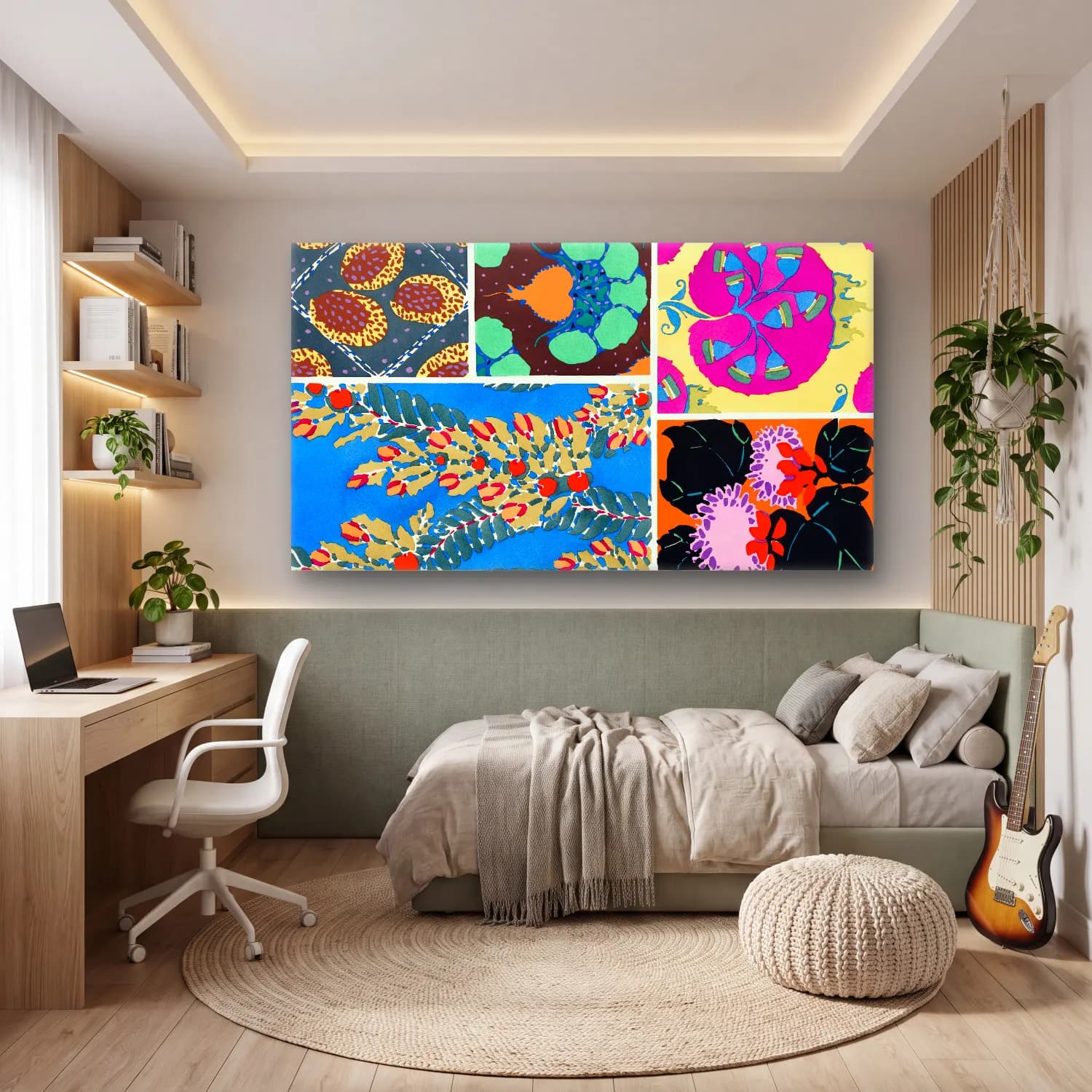 E.A. Séguy – Botanical colorful background, vintage art deco & art… cam tablo — genç odasında