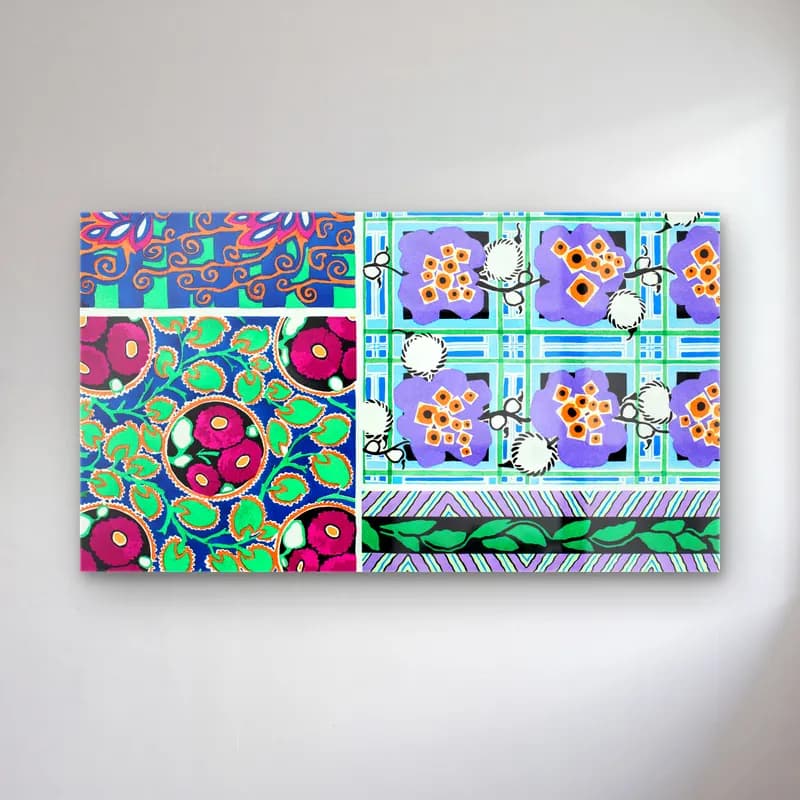 E.A. Séguy – Floral colorful background, vintage art deco & art nouveau… – Mor Tonlar cam tablo — E.A. Séguy – Floral colorful background, vintage art deco & art nouveau… – Mor Tonlar — maksimalist çiçek deseni