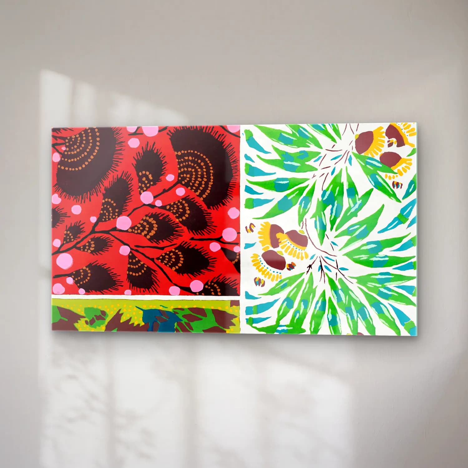 E.A. Séguy – Vintage floral patterns, Art Nouveau flower pochoir stencil… – Kırmızı Tonlar cam tablo — sağ açıdan görünüm