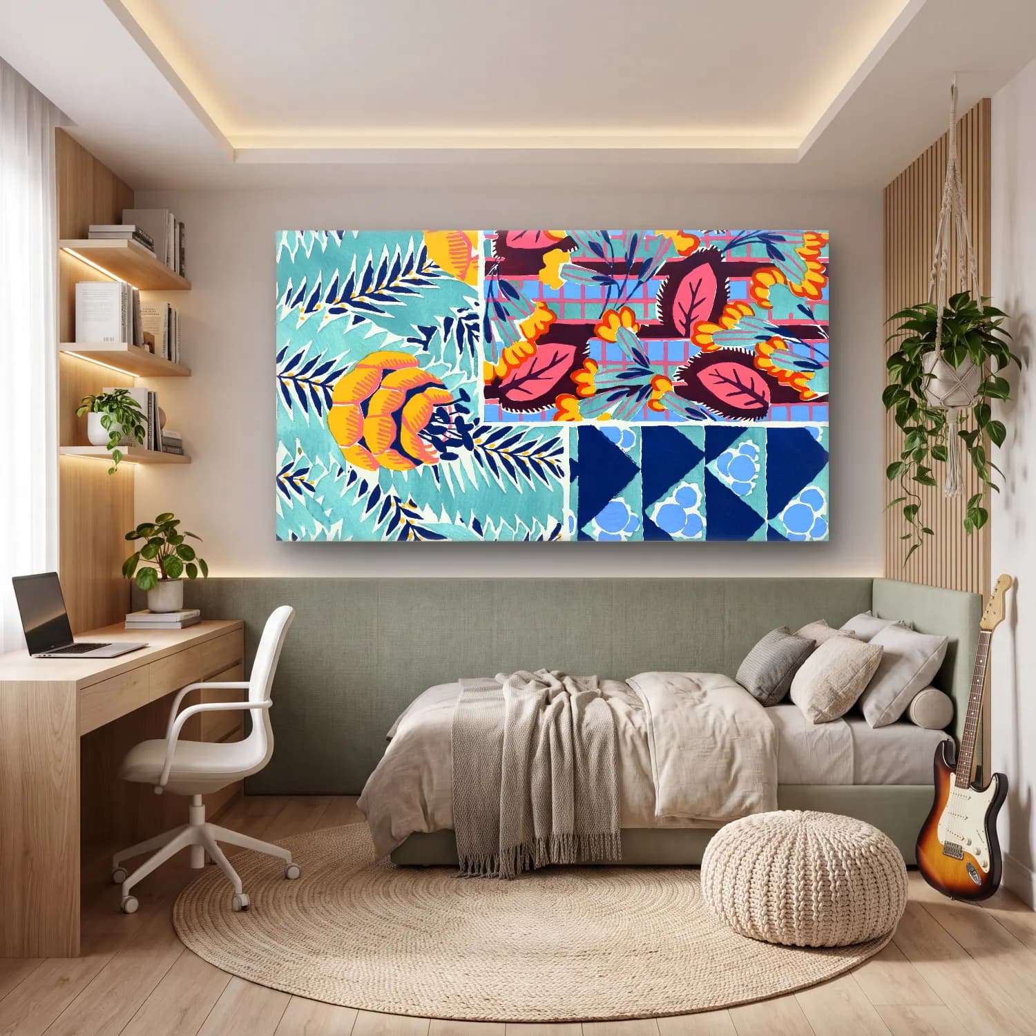E.A. Séguy – Vintage floral patterns, Art Nouveau flower pochoir stencil… – Turkuaz Tonlar cam tablo — genç odasında
