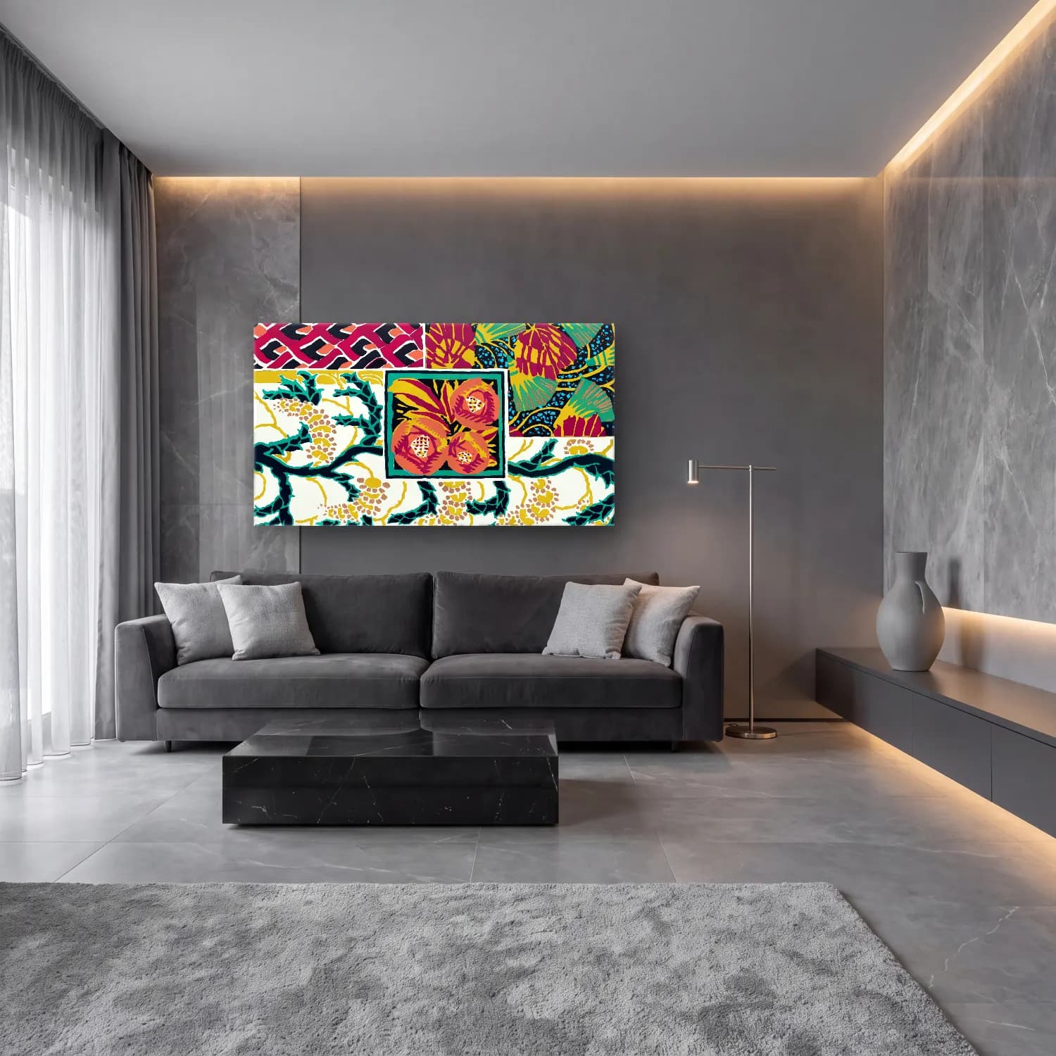 E.A. Séguy – Vintage flower patterns, elegant Art Nouveau pochoir… cam tablo — lüks salon duvarında