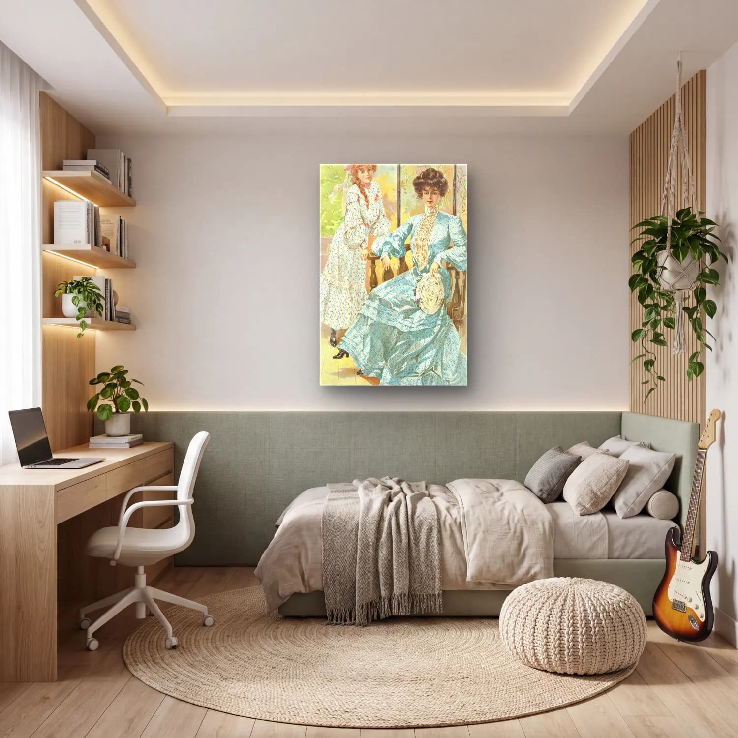 H. B. Claflin – Batiste rayure soie – Mavi Tonlar cam tablo — genç odasında