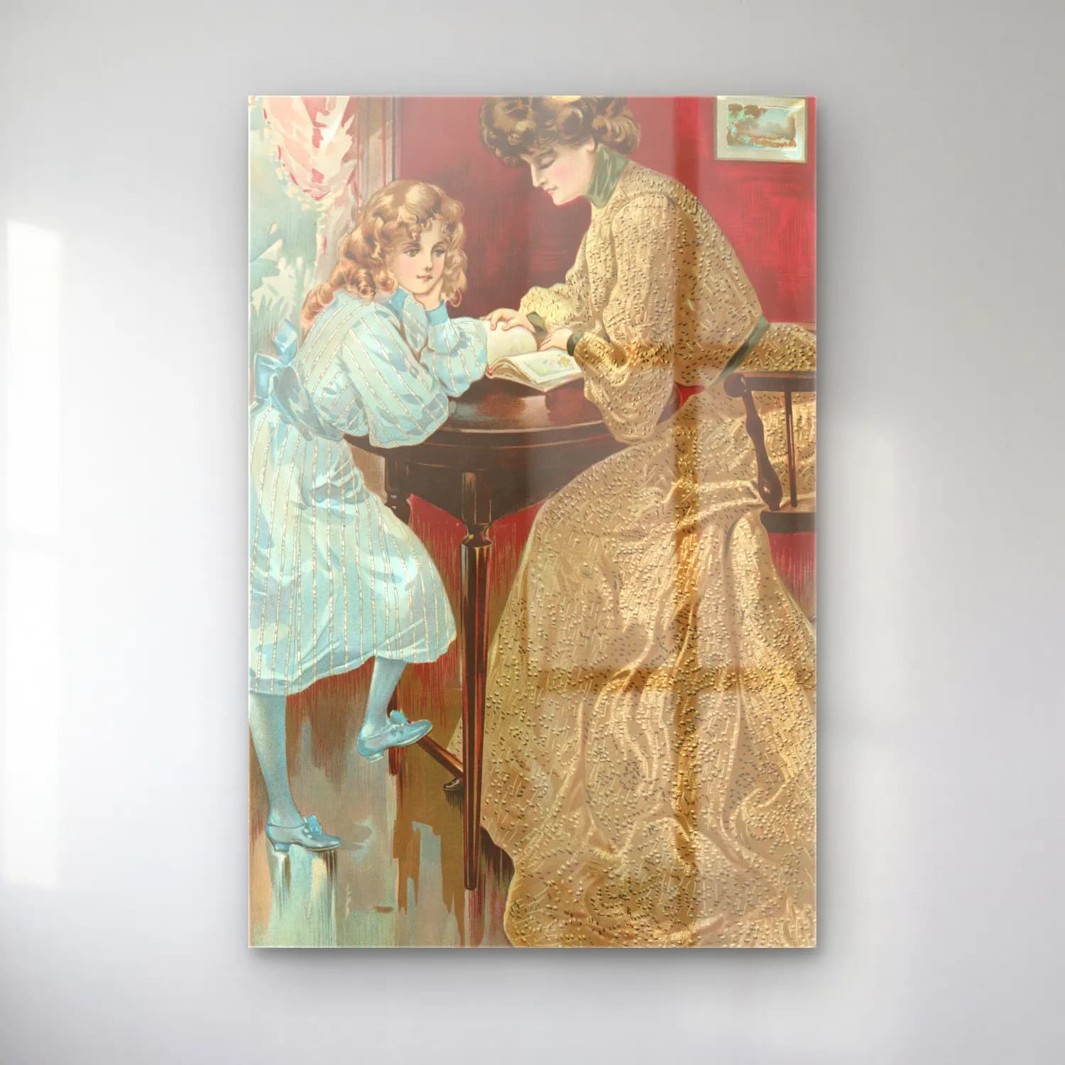 H. B. Claflin – Crépe silk rayé Crépe nouveauté cam tablo — H. B. Claflin – Crépe silk rayé Crépe nouveauté — vintage kitap okuyan kadın