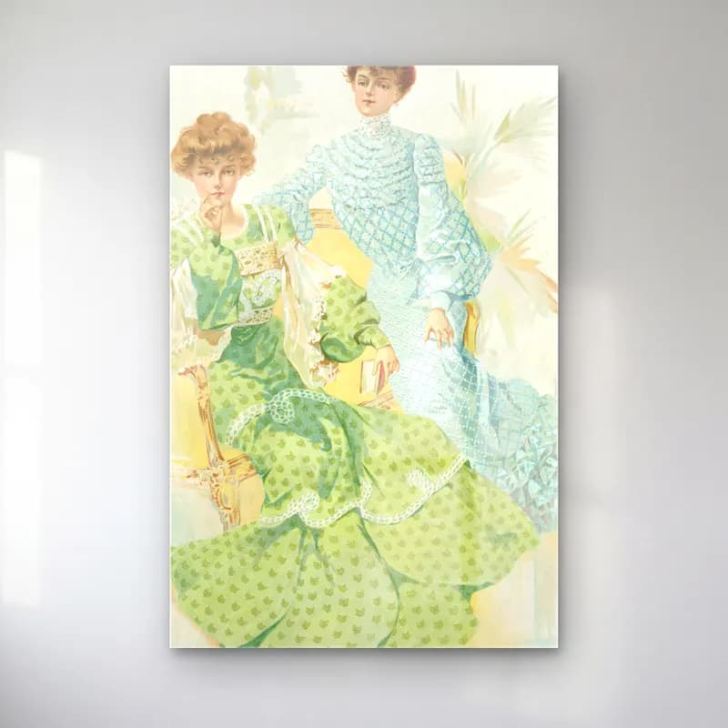 H. B. Claflin – Drap de trois – Yeşil Tonlar cam tablo — H. B. Claflin – Drap de trois – Yeşil Tonlar — vintage elbiseli kadın