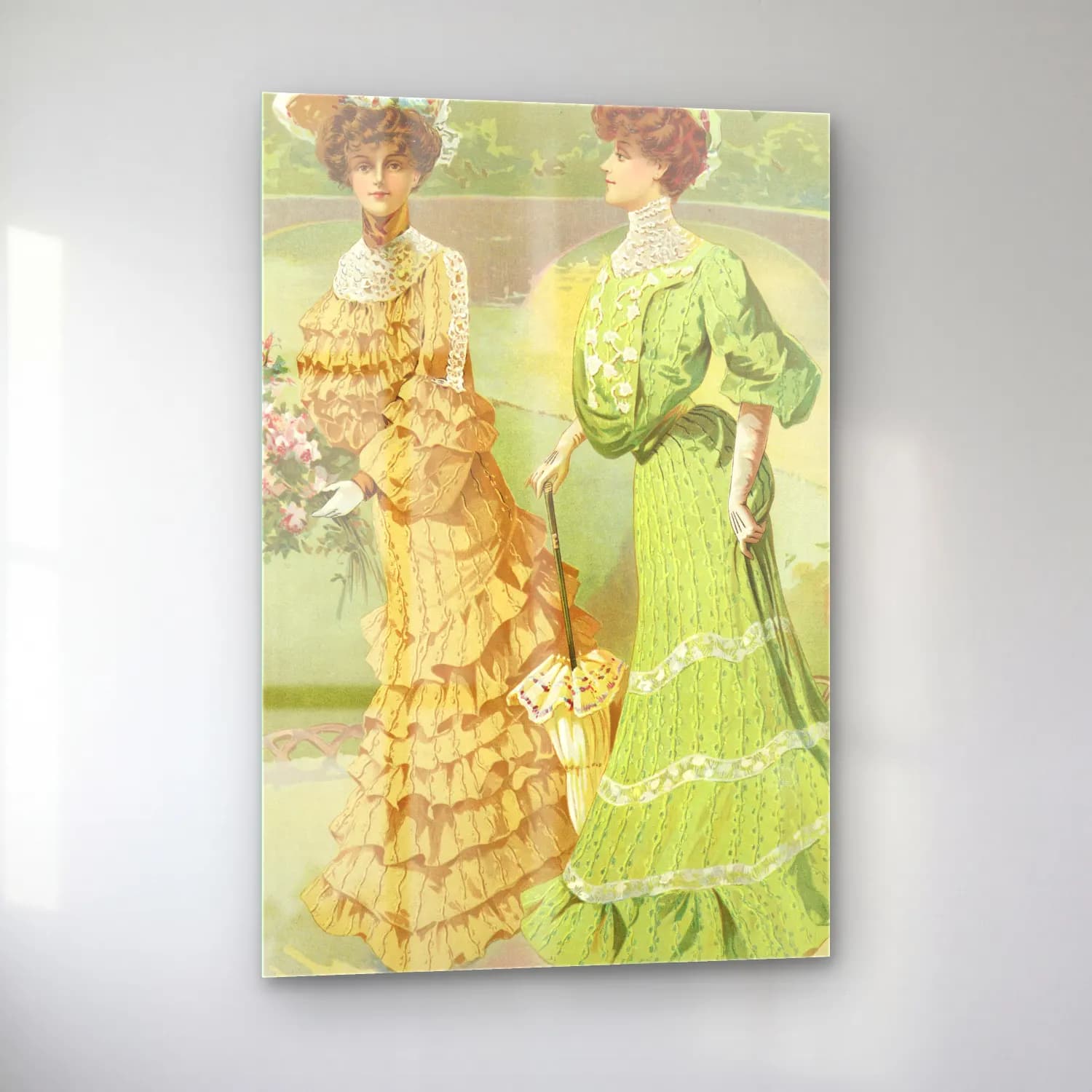 H. B. Claflin – Embroidered cord silk – Yeşil Tonlar cam tablo — sol açıdan görünüm