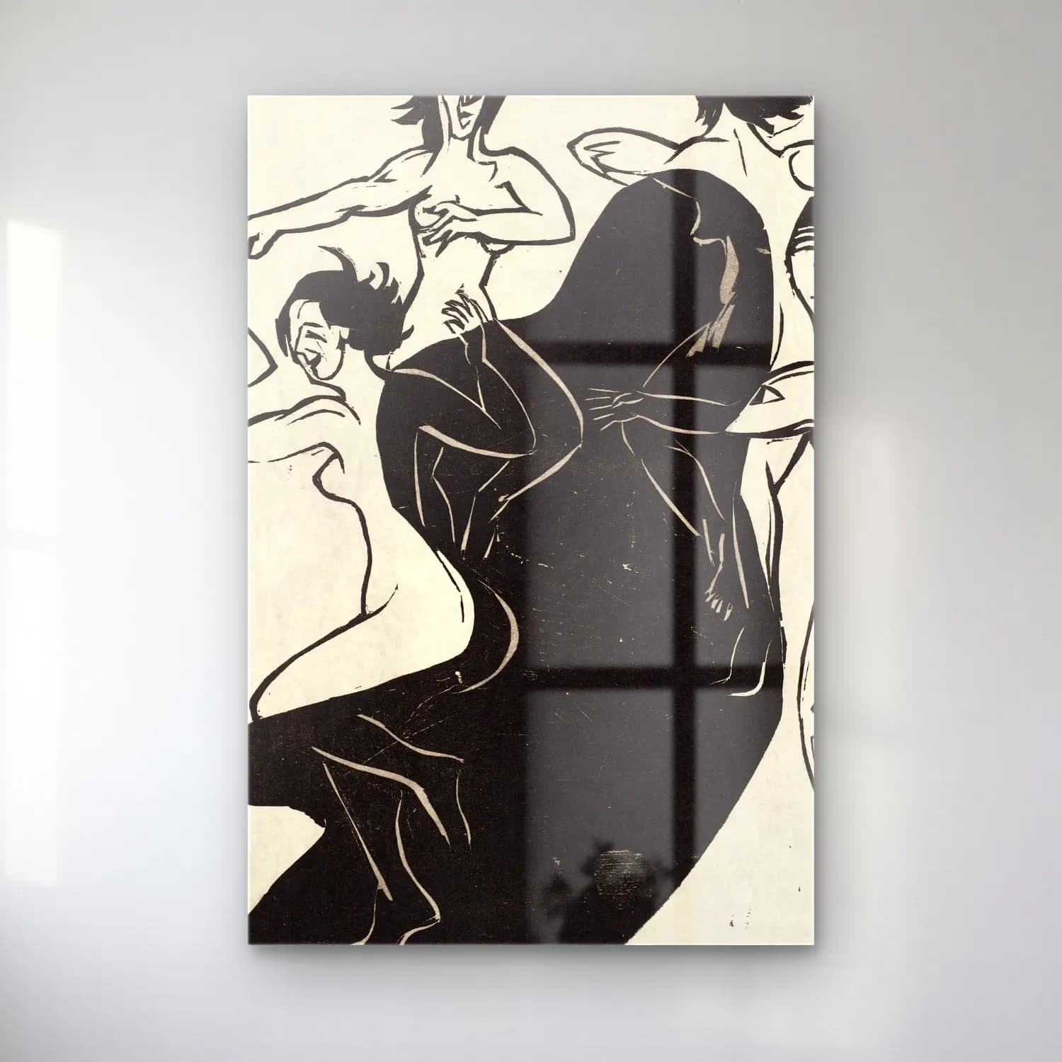 Ernst Ludwig Kirchner – Nudes Dancing around a Shadow – Siyah Beyaz Tonlar cam tablo — Ernst Ludwig Kirchner – Nudes Dancing around a Shadow – Siyah Beyaz Tonlar — siyah beyaz dansçılar
