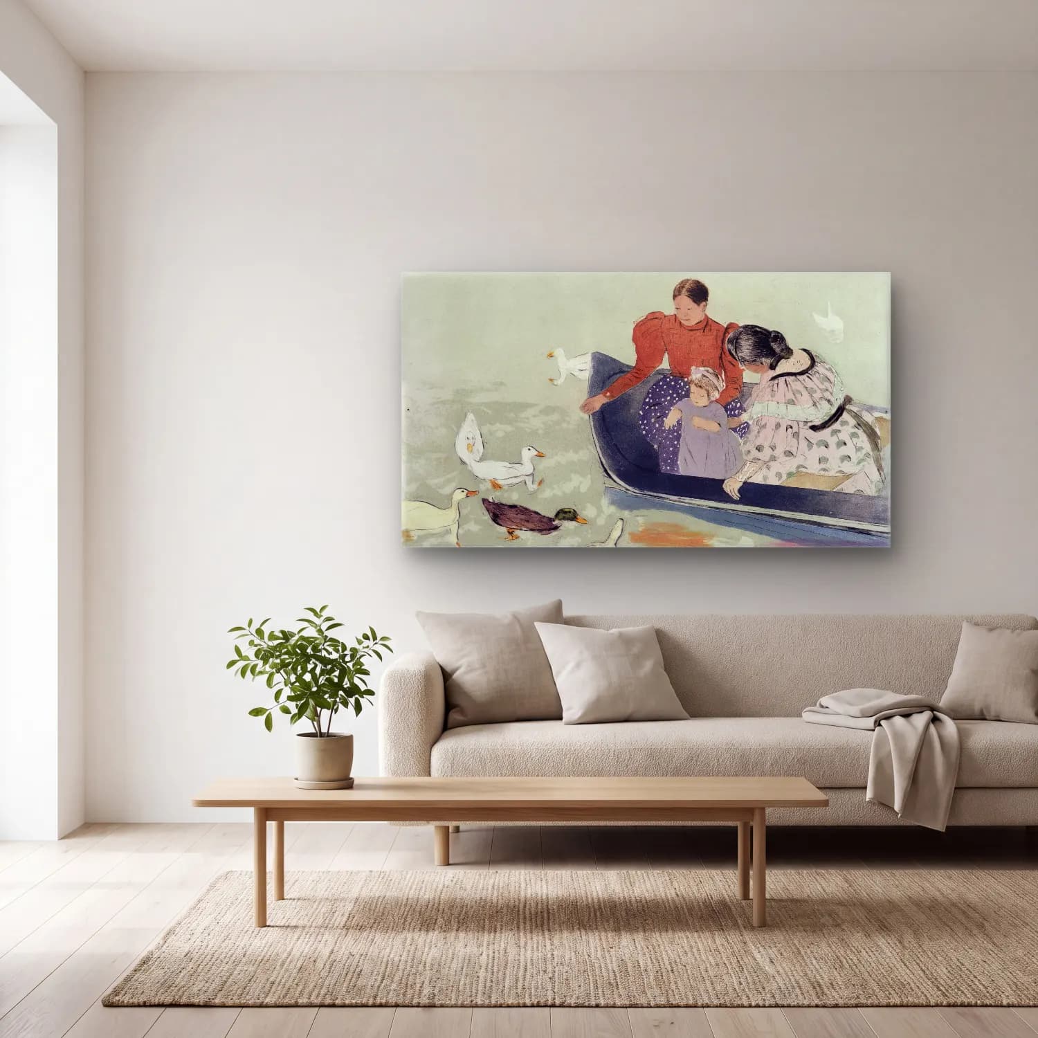 Mary Cassatt – Feeding the Ducks cam tablo — açık renk salonda