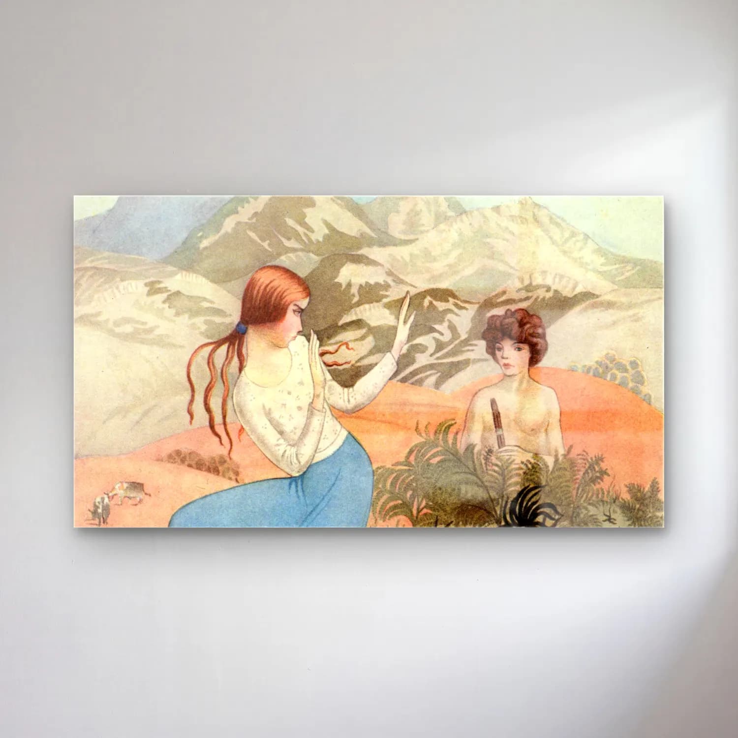 Thomas Mackenzie – He stood waist-deep in greenery fronting her squarely cam tablo — Thomas Mackenzie – He stood waist-deep in greenery fronting her squarely — vintage mitolojik sahne