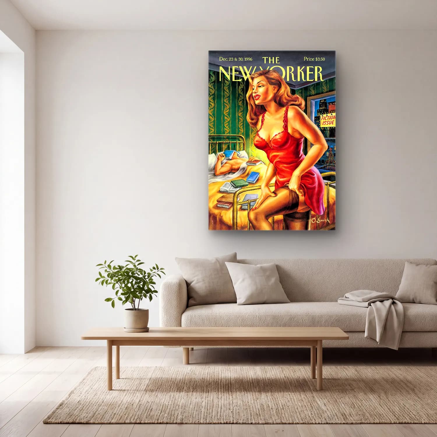 Vintage Poster Kitap Okuyan Kadın cam tablo — açık renk salonda