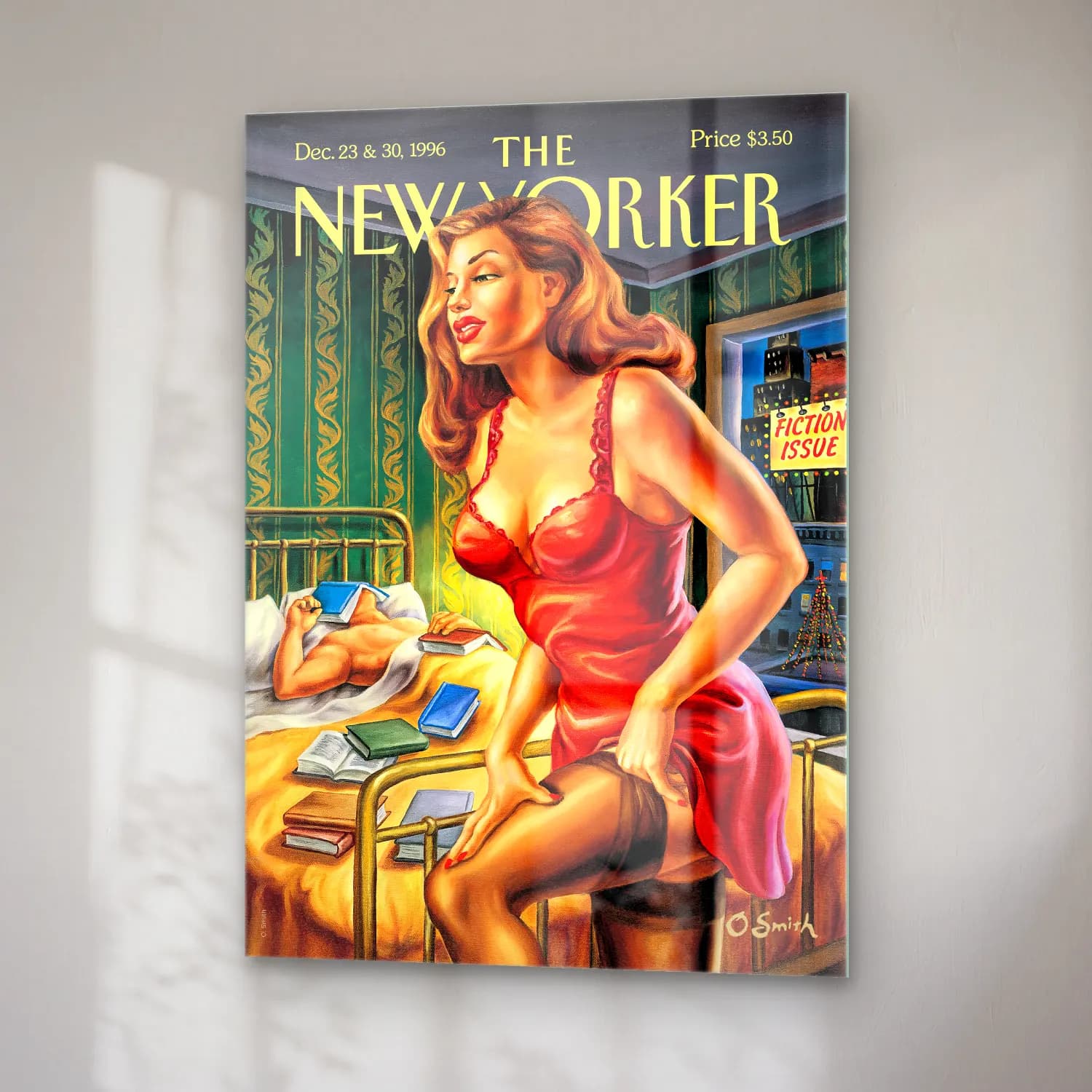 Vintage Poster Kitap Okuyan Kadın cam tablo — sağ açıdan görünüm