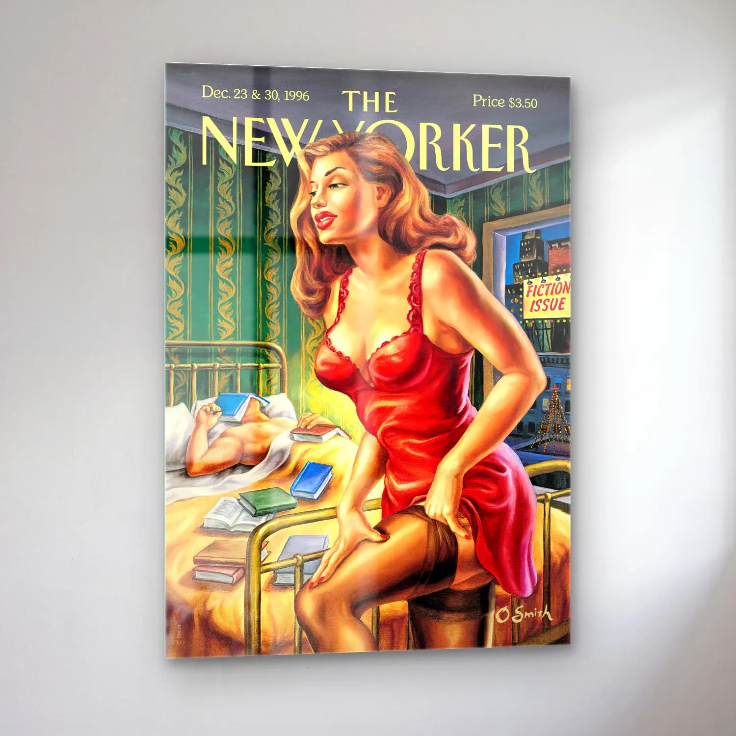Vintage Poster Kitap Okuyan Kadın cam tablo — sol açıdan görünüm