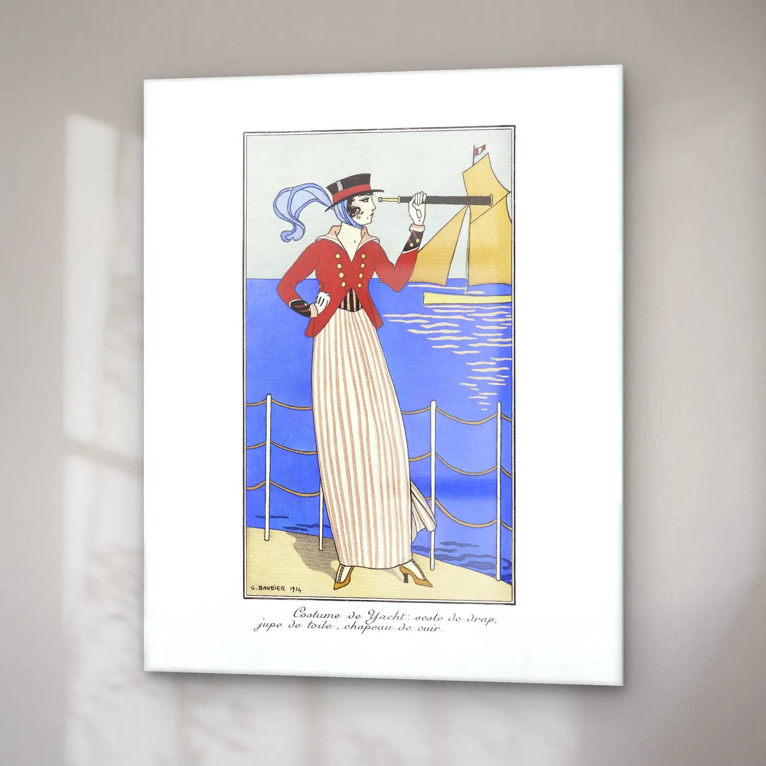 Vintage Elbiseli Kadın – Mavi Tonlar cam tablo — sağ açıdan görünüm