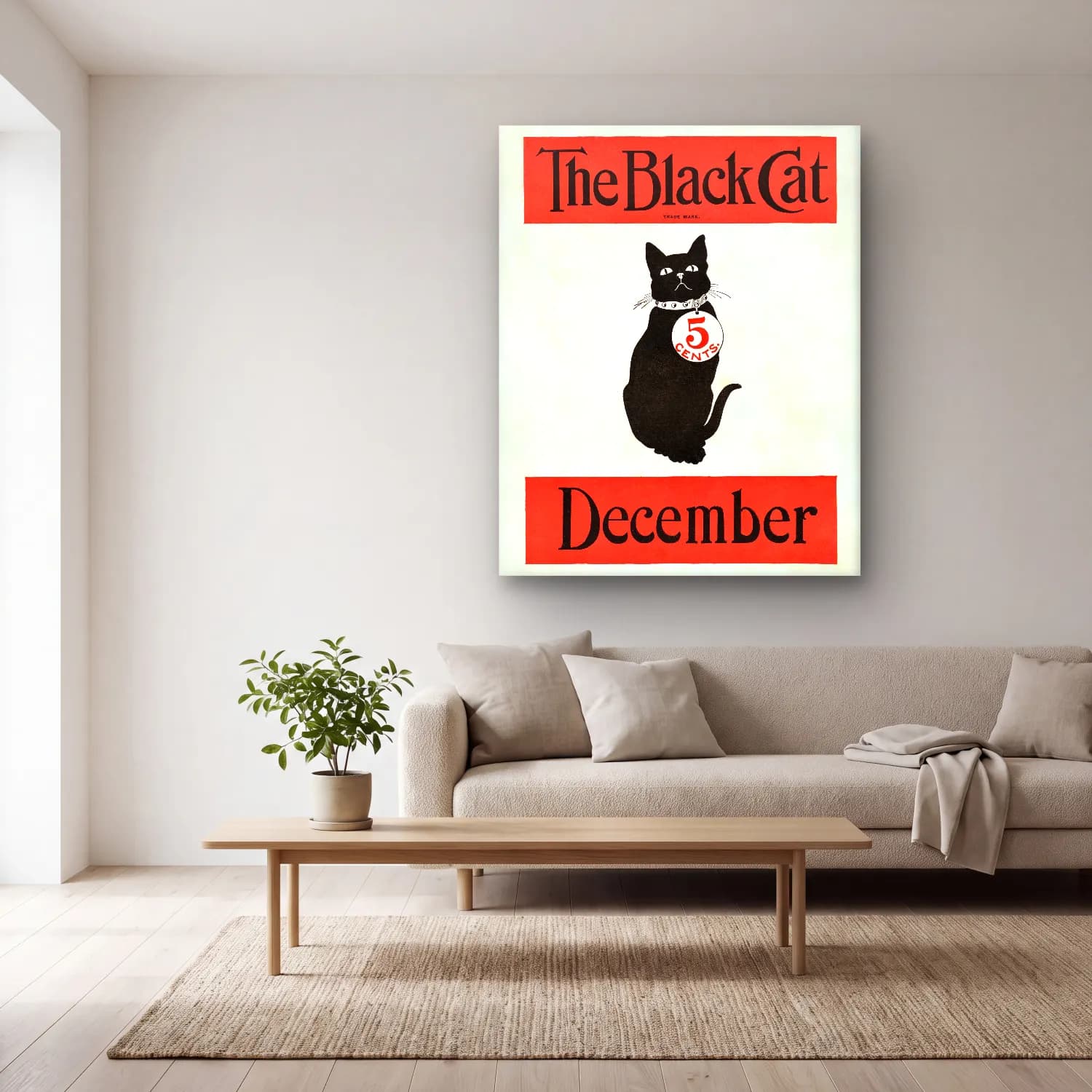 Vintage Poster Kedi – Siyah Beyaz Tonlar cam tablo — açık renk salonda