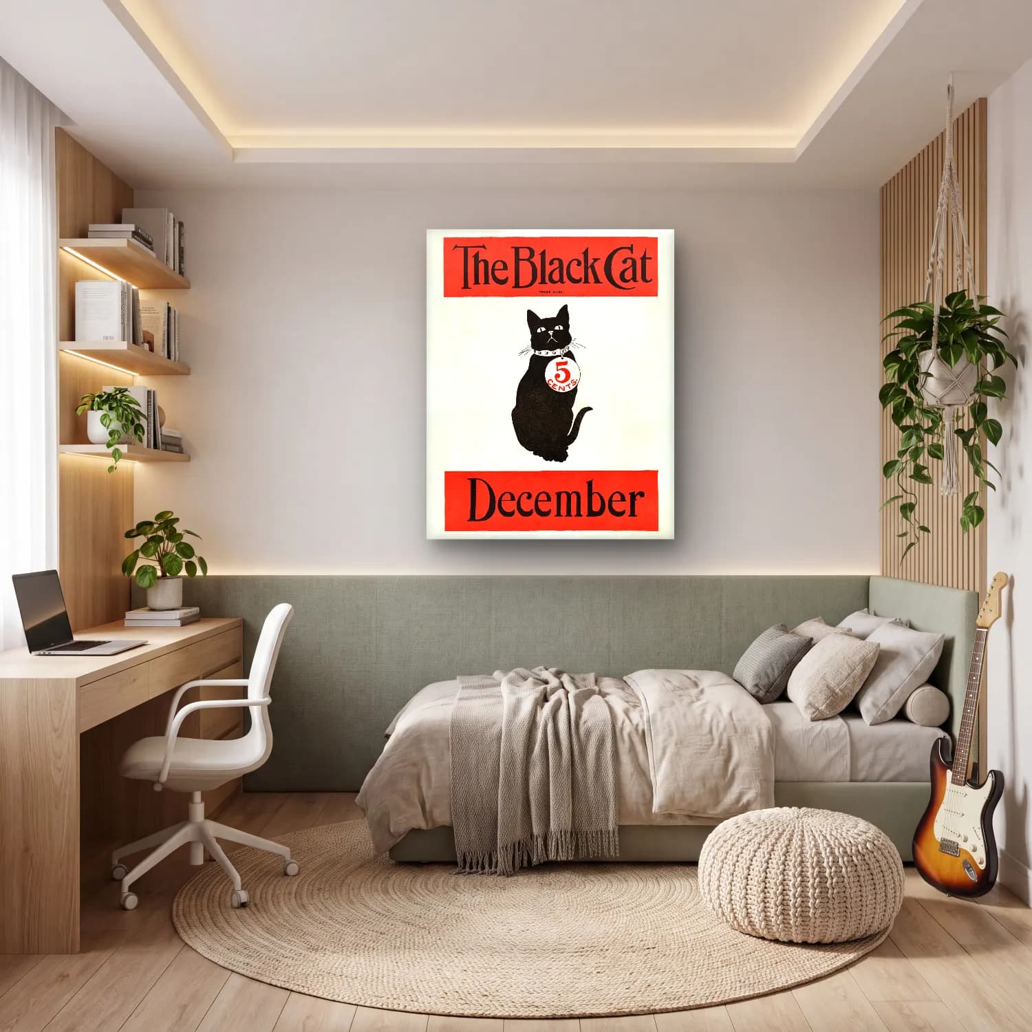 Vintage Poster Kedi – Siyah Beyaz Tonlar cam tablo — genç odasında