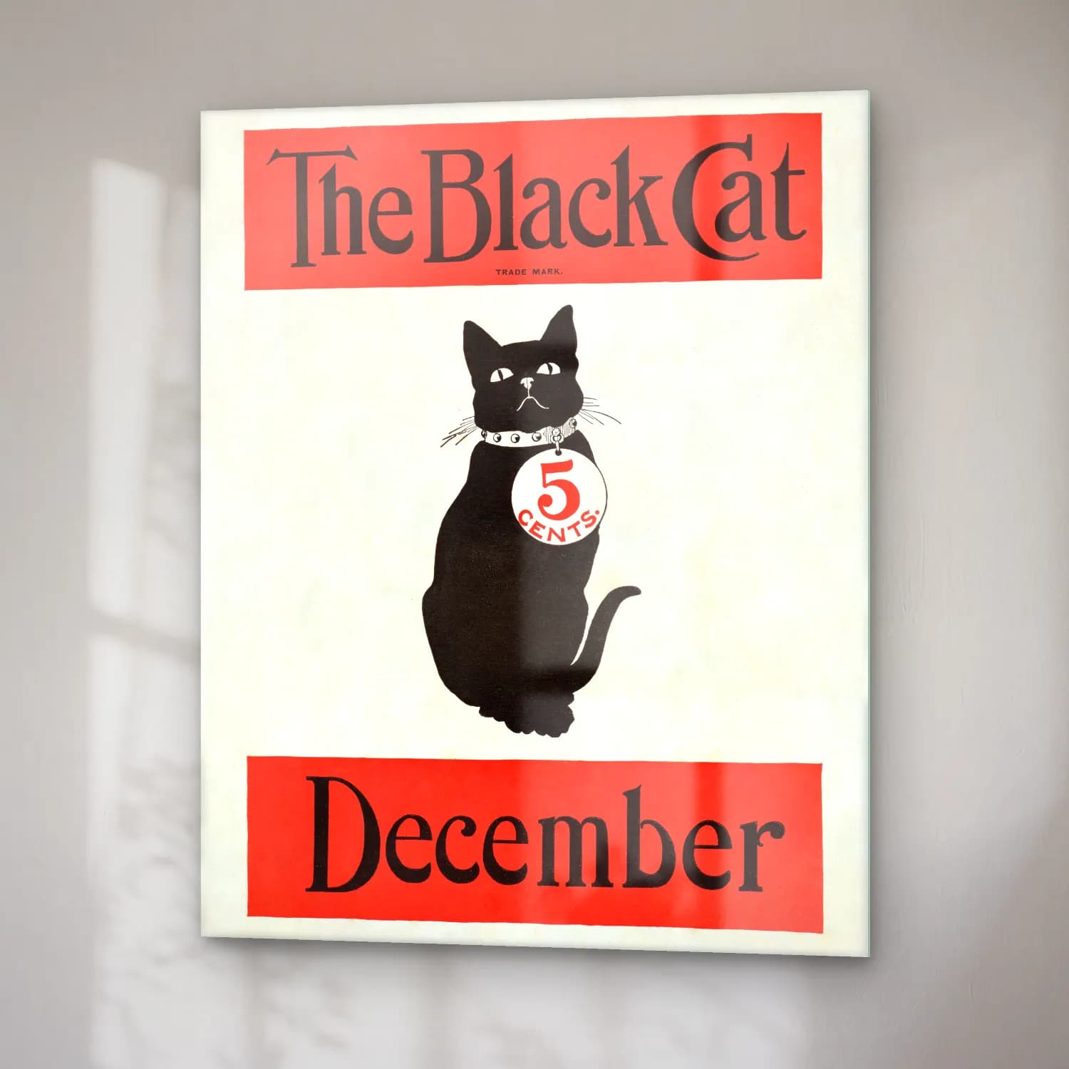 Vintage Poster Kedi – Siyah Beyaz Tonlar cam tablo — sağ açıdan görünüm