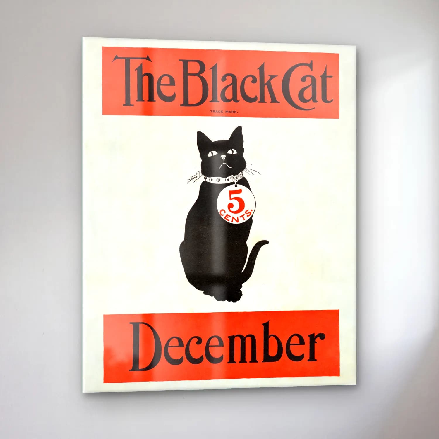 Vintage Poster Kedi – Siyah Beyaz Tonlar cam tablo — sol açıdan görünüm