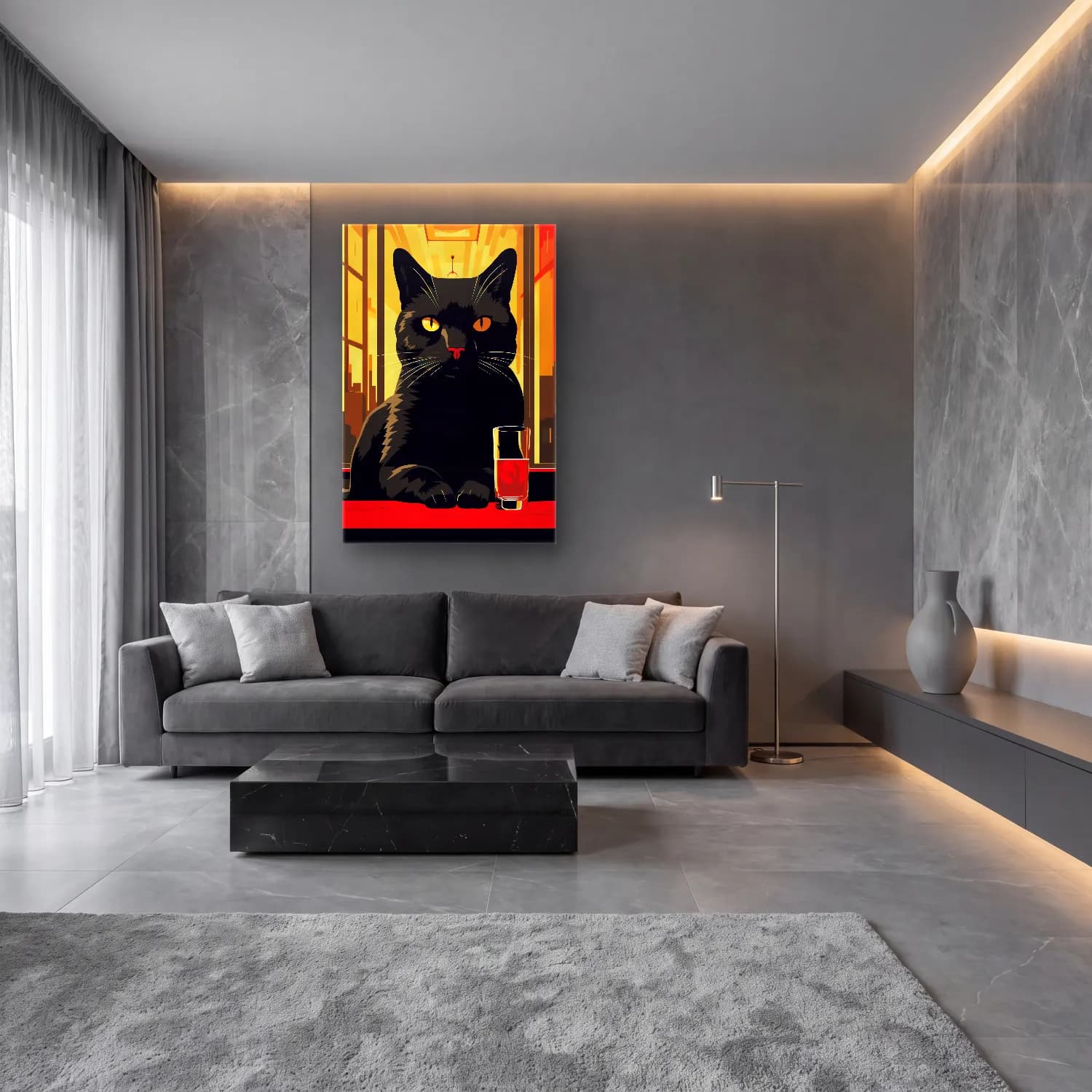 Vintage Poster Kedi No. 4 cam tablo — lüks salon duvarında