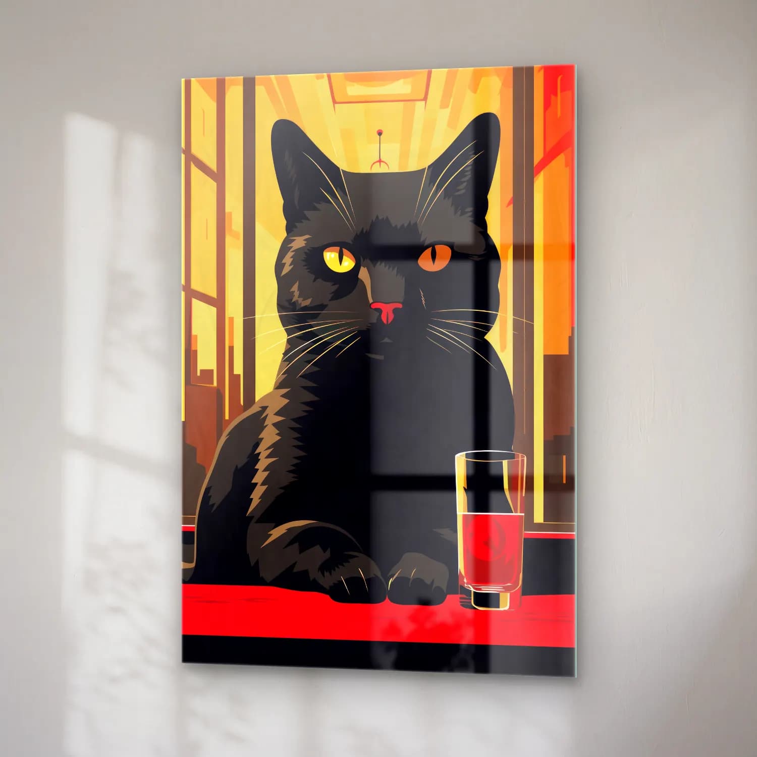 Vintage Poster Kedi No. 4 cam tablo — sağ açıdan görünüm