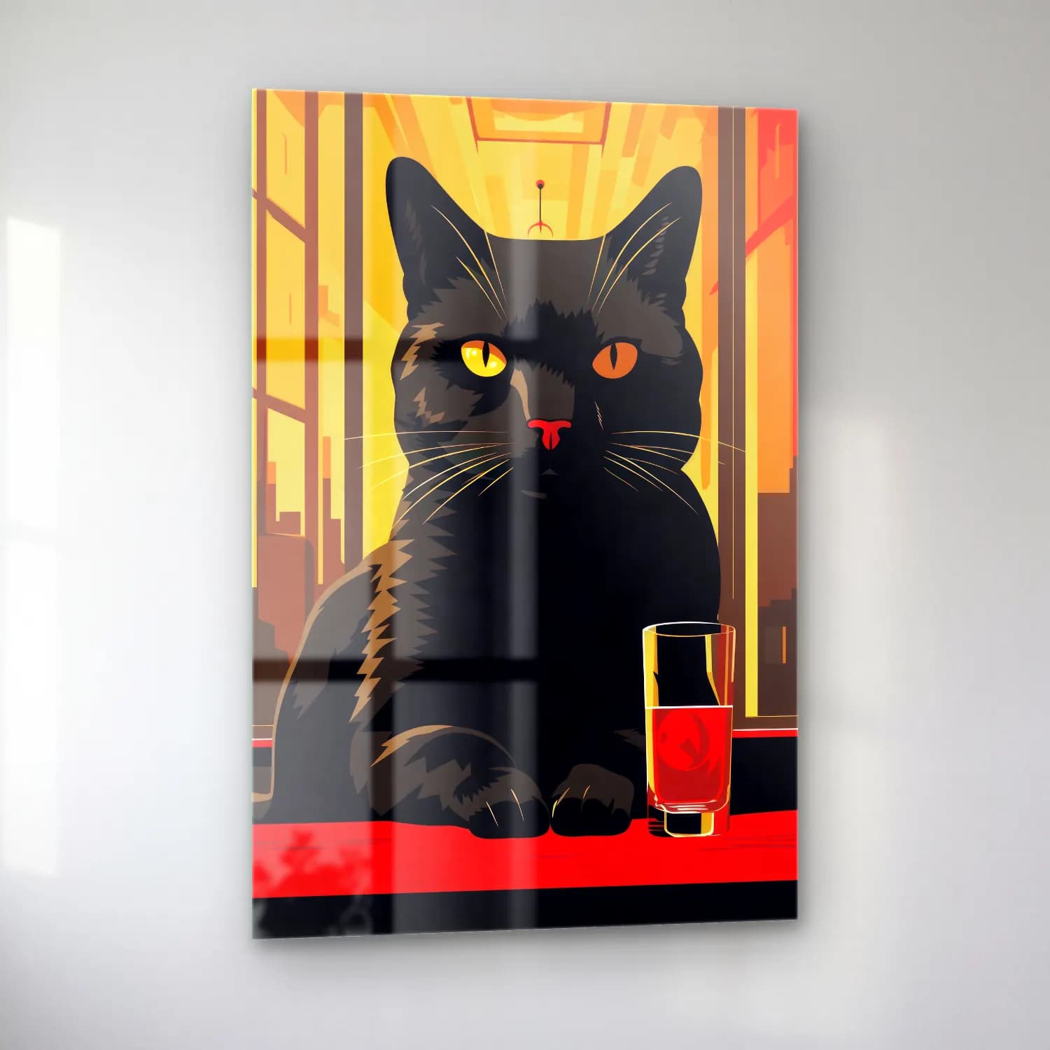 Vintage Poster Kedi No. 4 cam tablo — sol açıdan görünüm