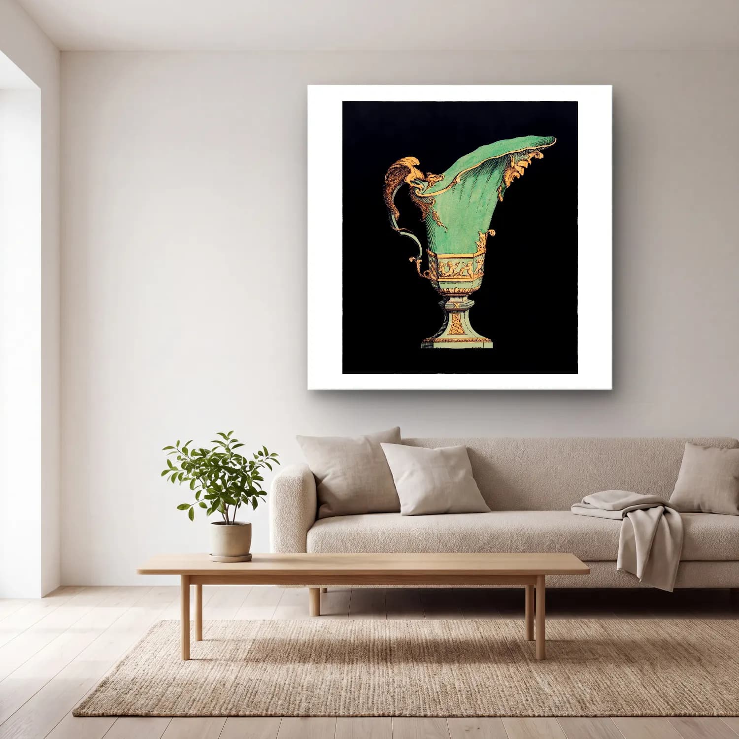 Vintage Vazo – Turkuaz Tonlar cam tablo — açık renk salonda