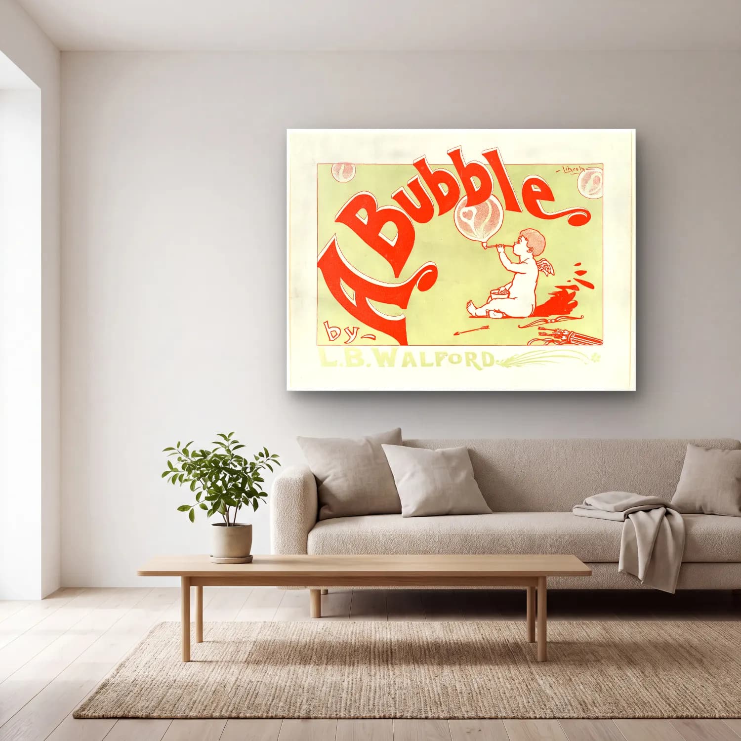 Vintage Poster Melek – Turuncu Tonlar cam tablo — açık renk salonda