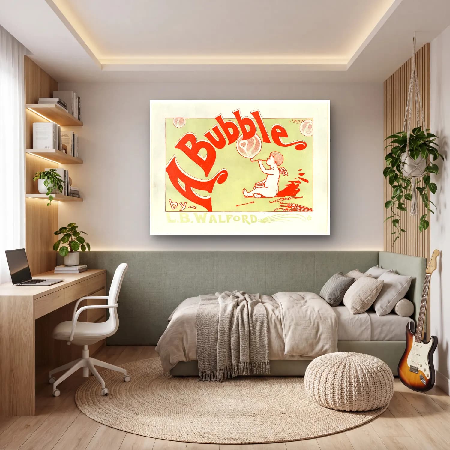 Vintage Poster Melek – Turuncu Tonlar cam tablo — genç odasında