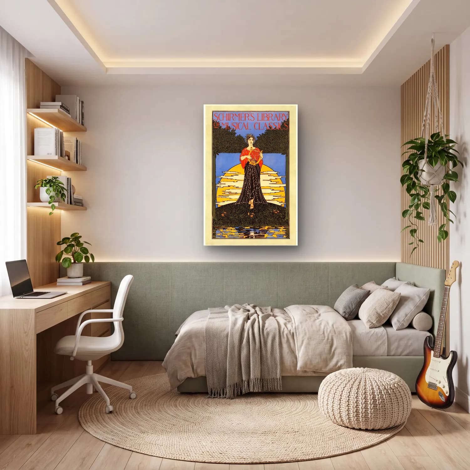 Vintage Poster Elbiseli Kadın – Turuncu Tonlar cam tablo — genç odasında