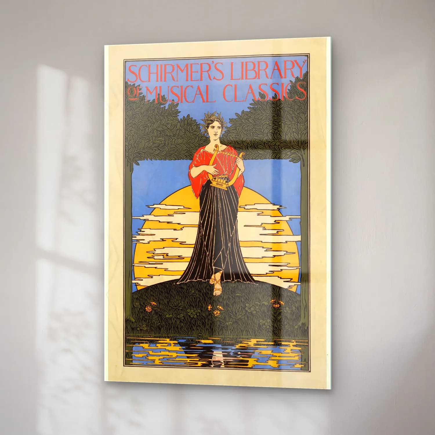 Vintage Poster Elbiseli Kadın – Turuncu Tonlar cam tablo — sağ açıdan görünüm
