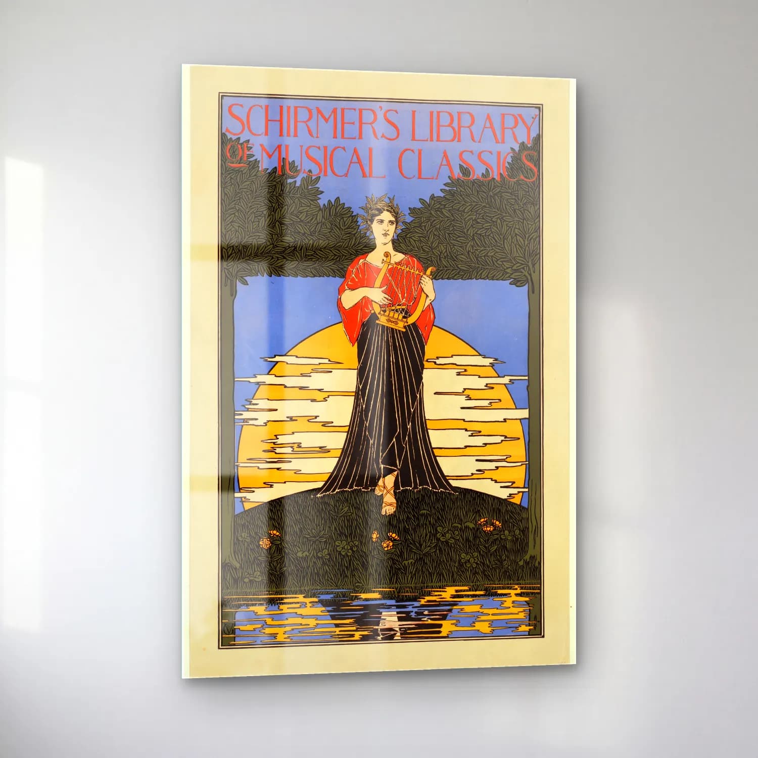 Vintage Poster Elbiseli Kadın – Turuncu Tonlar cam tablo — sol açıdan görünüm