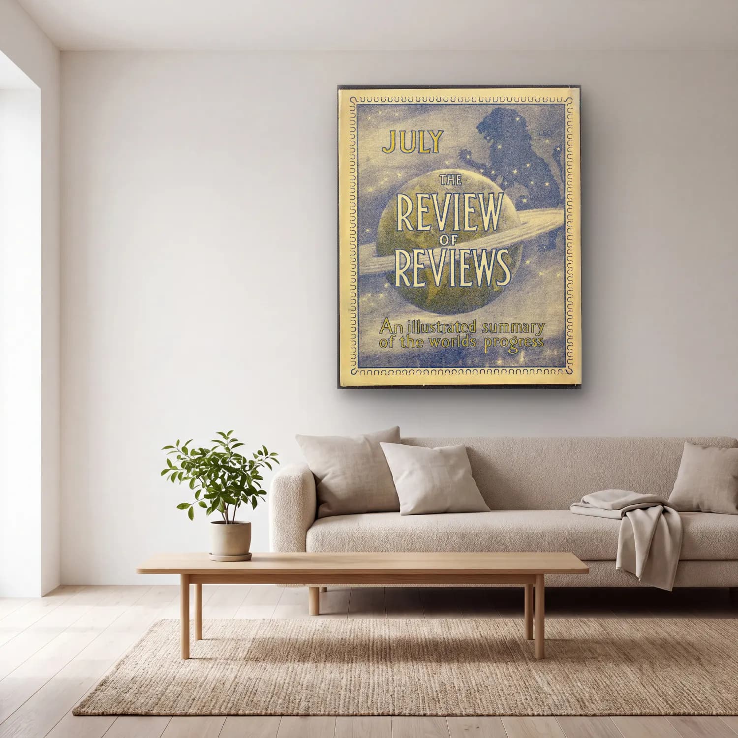 Vintage Poster Yıldızlı Gece cam tablo — açık renk salonda