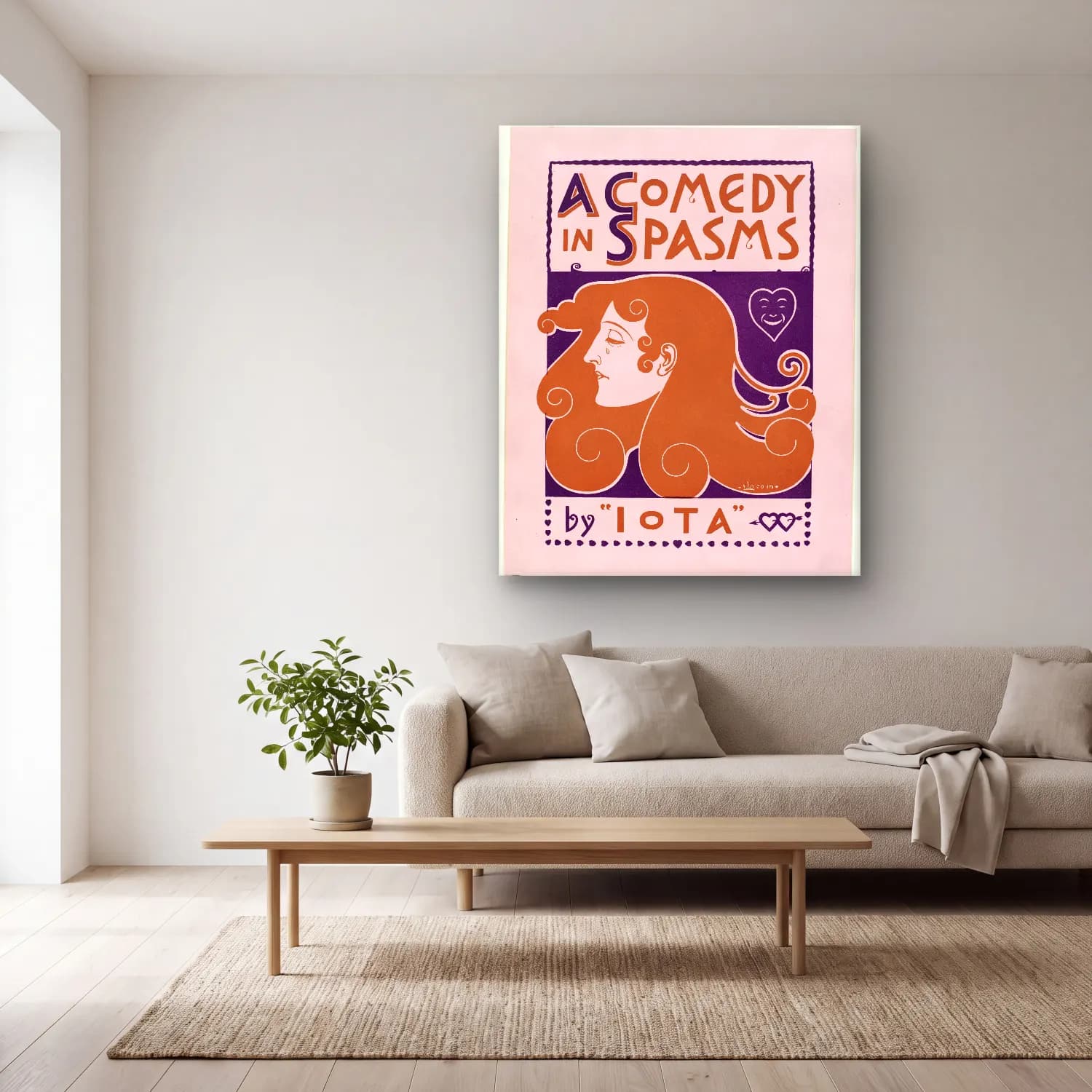 Vintage Poster Makarna – Mor Tonlar cam tablo — açık renk salonda