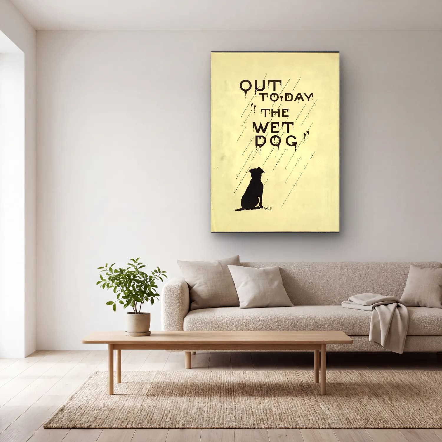 Vintage Poster Köpek – Siyah Beyaz Tonlar cam tablo — açık renk salonda