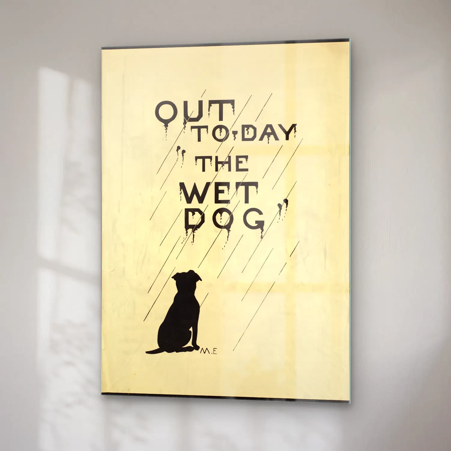 Vintage Poster Köpek – Siyah Beyaz Tonlar cam tablo — sağ açıdan görünüm