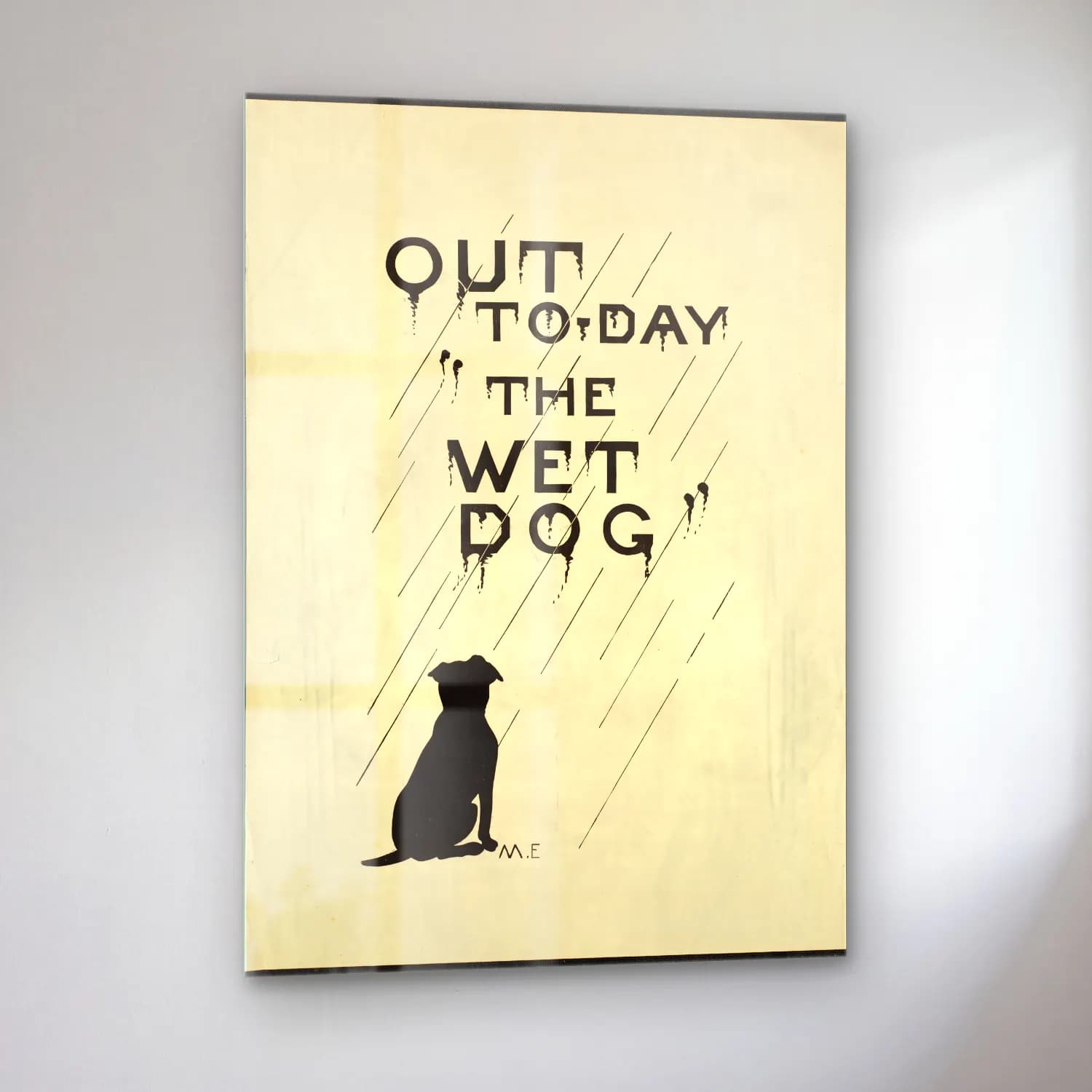 Vintage Poster Köpek – Siyah Beyaz Tonlar cam tablo — sol açıdan görünüm