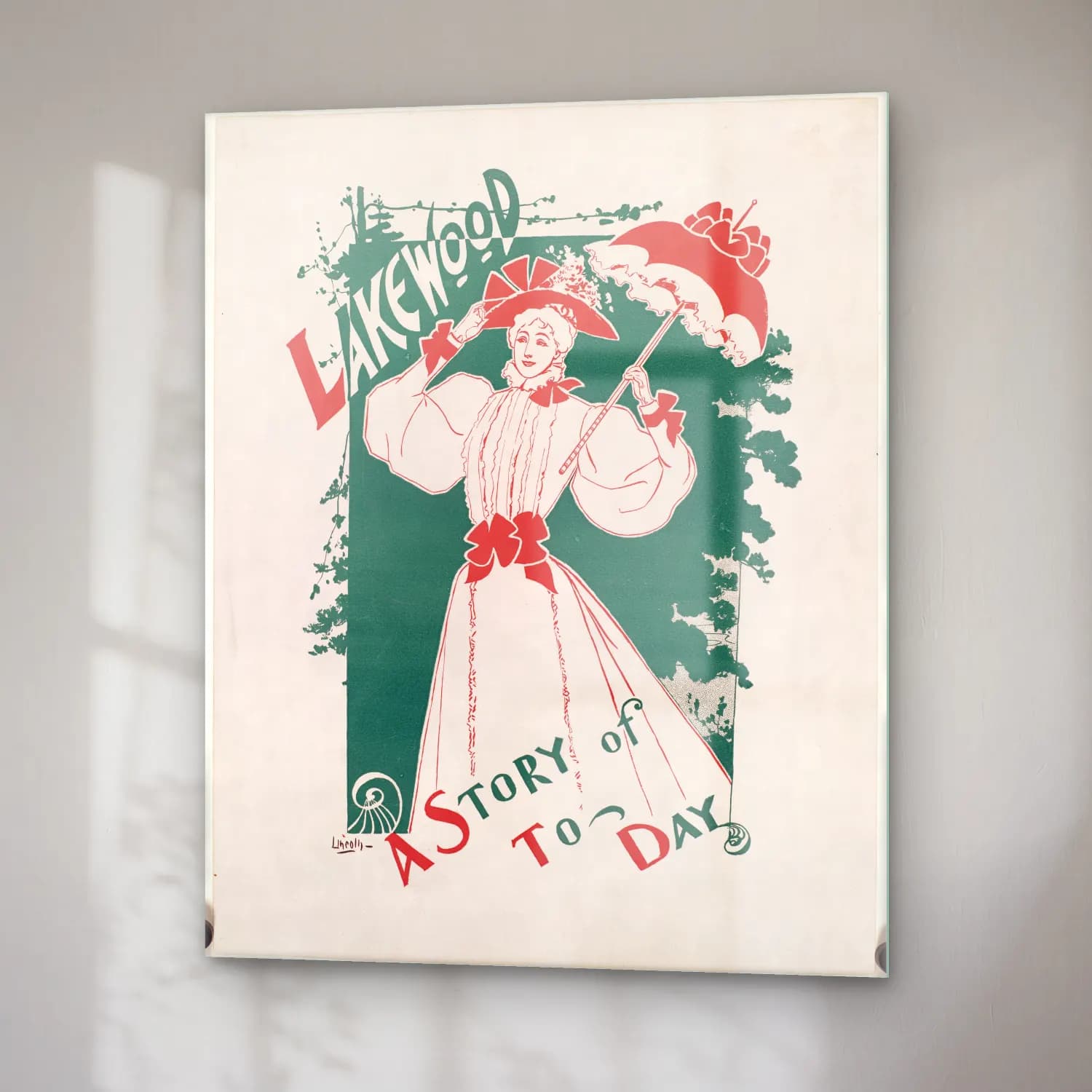 Vintage Poster Elbiseli Kadın No. 7 cam tablo — sağ açıdan görünüm