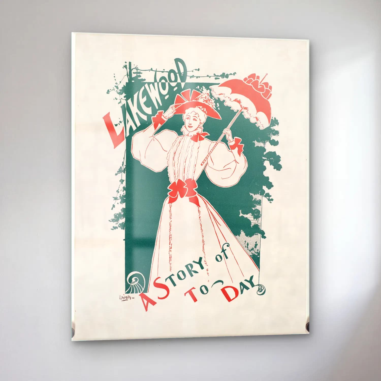Vintage Poster Elbiseli Kadın No. 7 cam tablo — sol açıdan görünüm