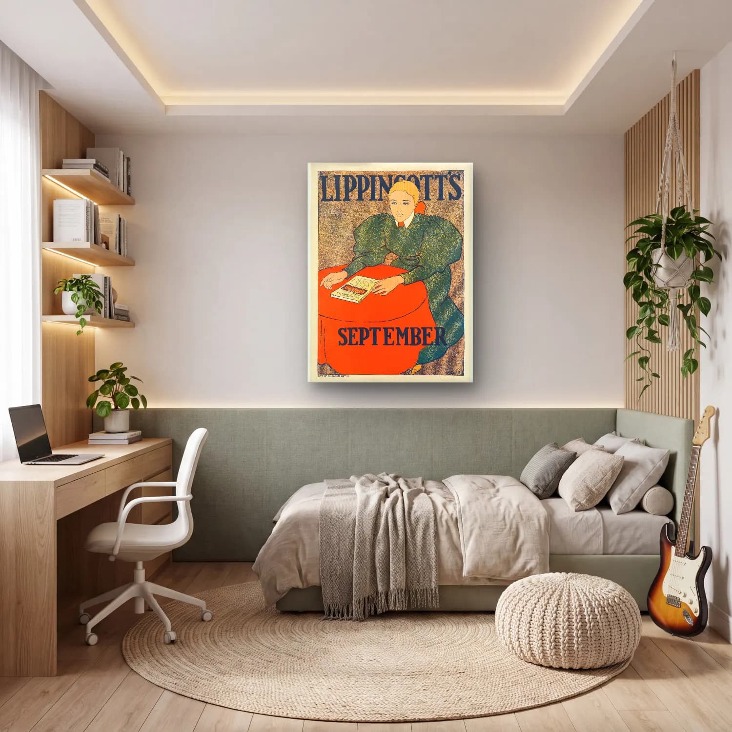 Vintage Poster Kitap Okuyan Kadın – Kırmızı Tonlar cam tablo — genç odasında