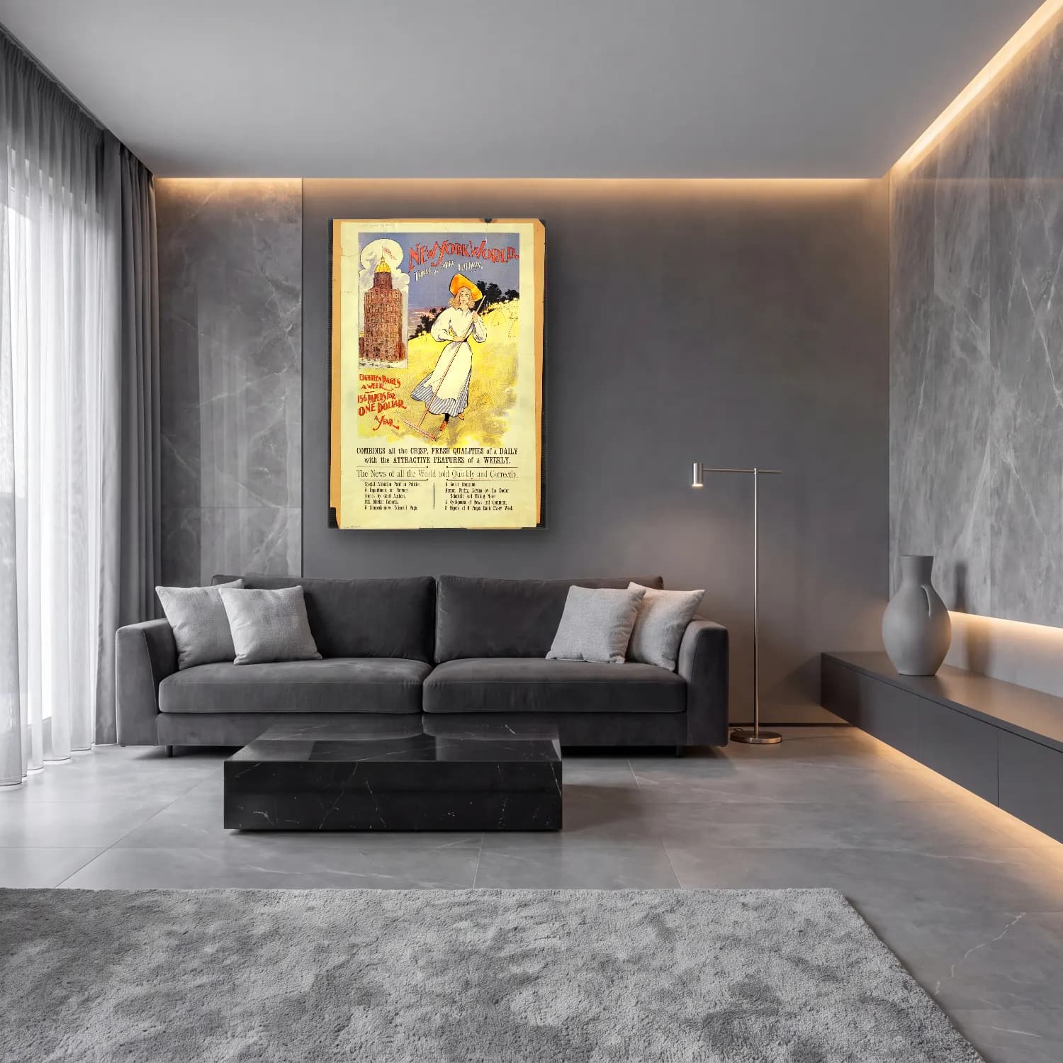 Vintage Poster Şapkalı Kadın cam tablo — lüks salon duvarında