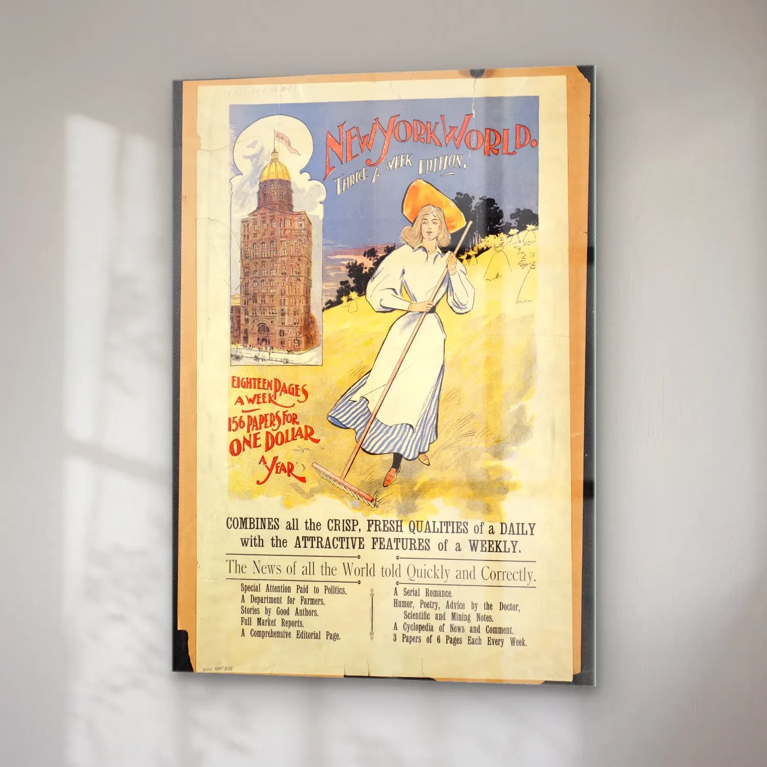 Vintage Poster Şapkalı Kadın cam tablo — sağ açıdan görünüm