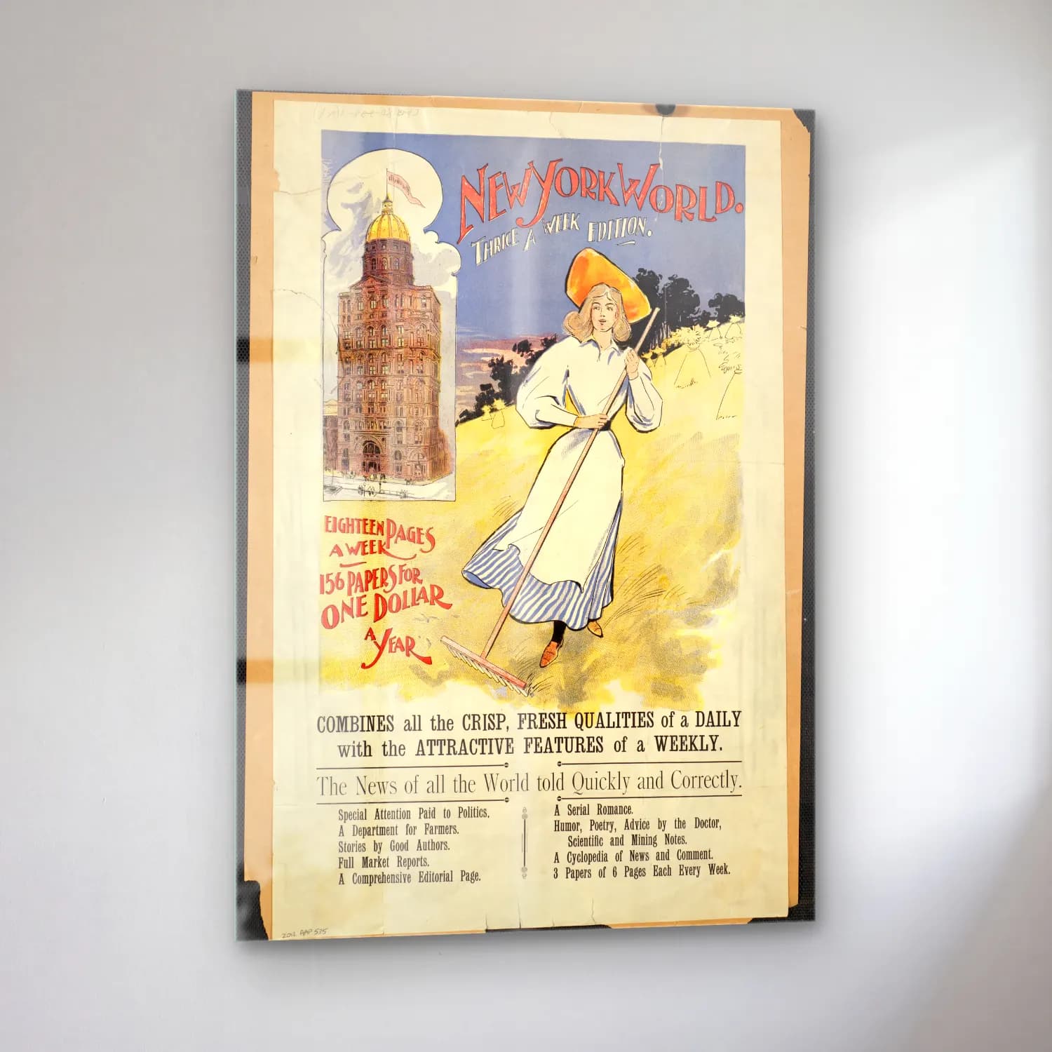 Vintage Poster Şapkalı Kadın cam tablo — sol açıdan görünüm