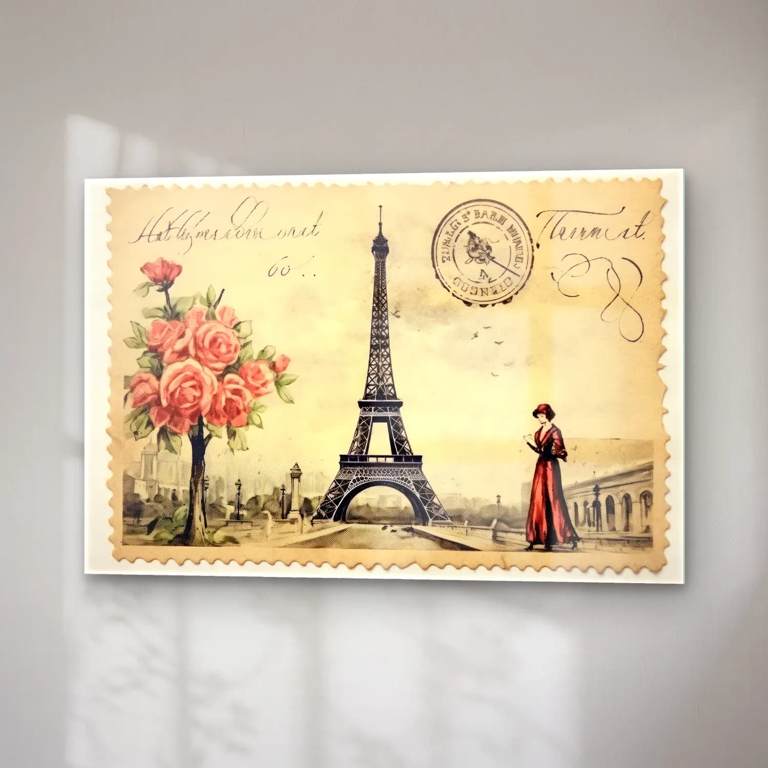 Vintage Paris ve Eyfel Kulesi cam tablo — sağ açıdan görünüm