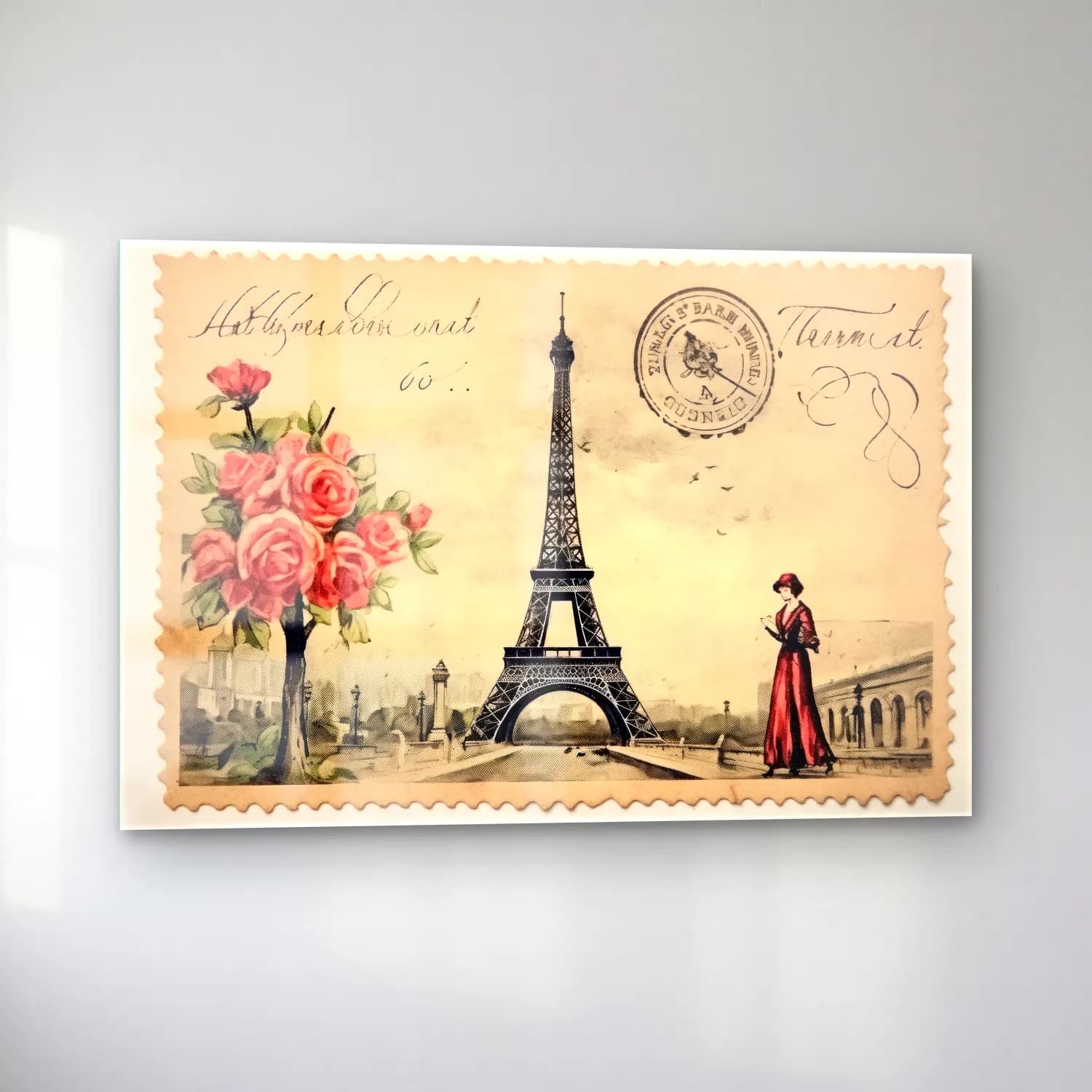 Vintage Paris ve Eyfel Kulesi cam tablo — sol açıdan görünüm