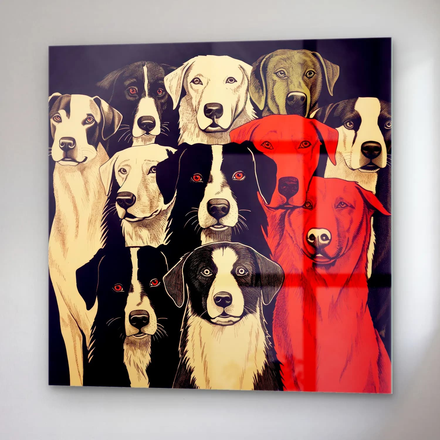 Vintage Köpek No. 11 cam tablo — sağ açıdan görünüm