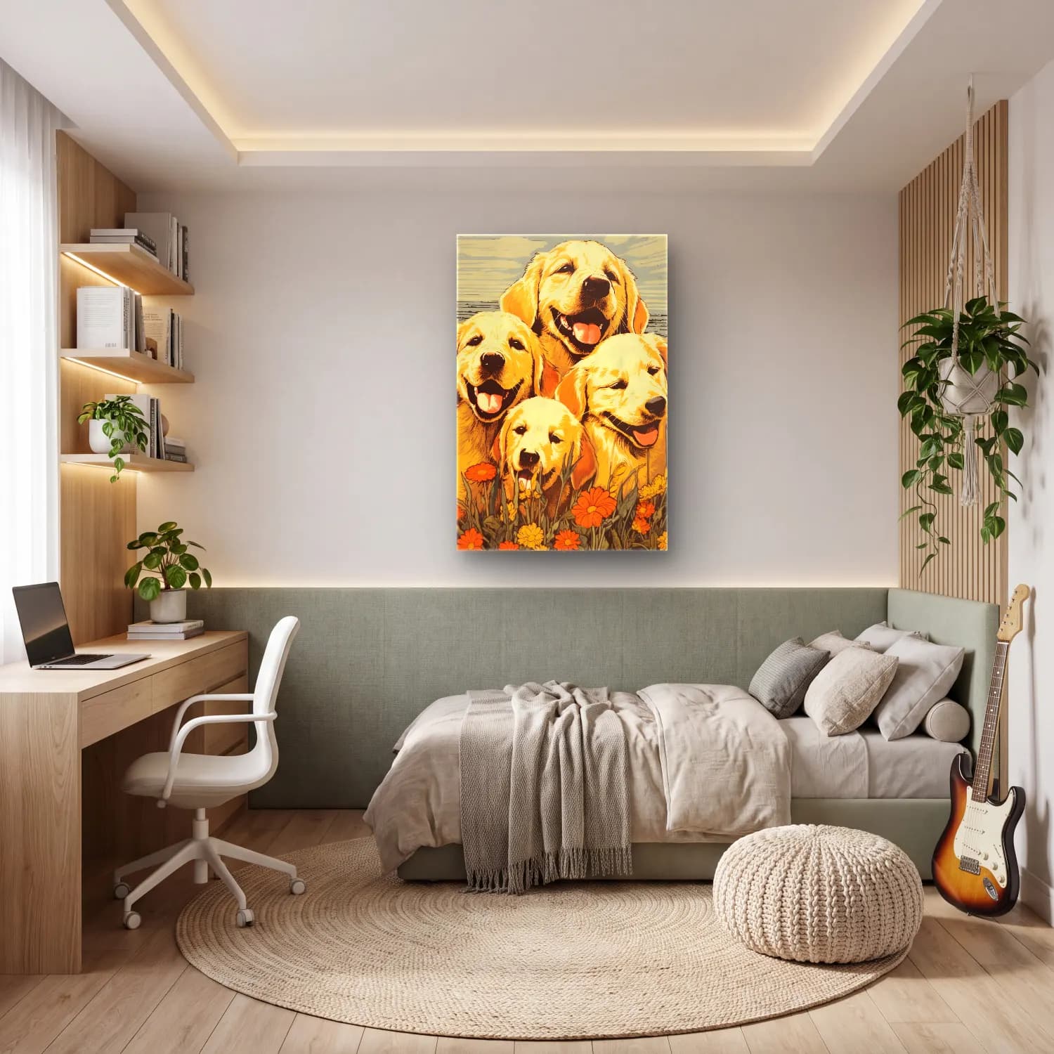 Vintage Poster Köpek – Sarı Tonlar cam tablo — genç odasında